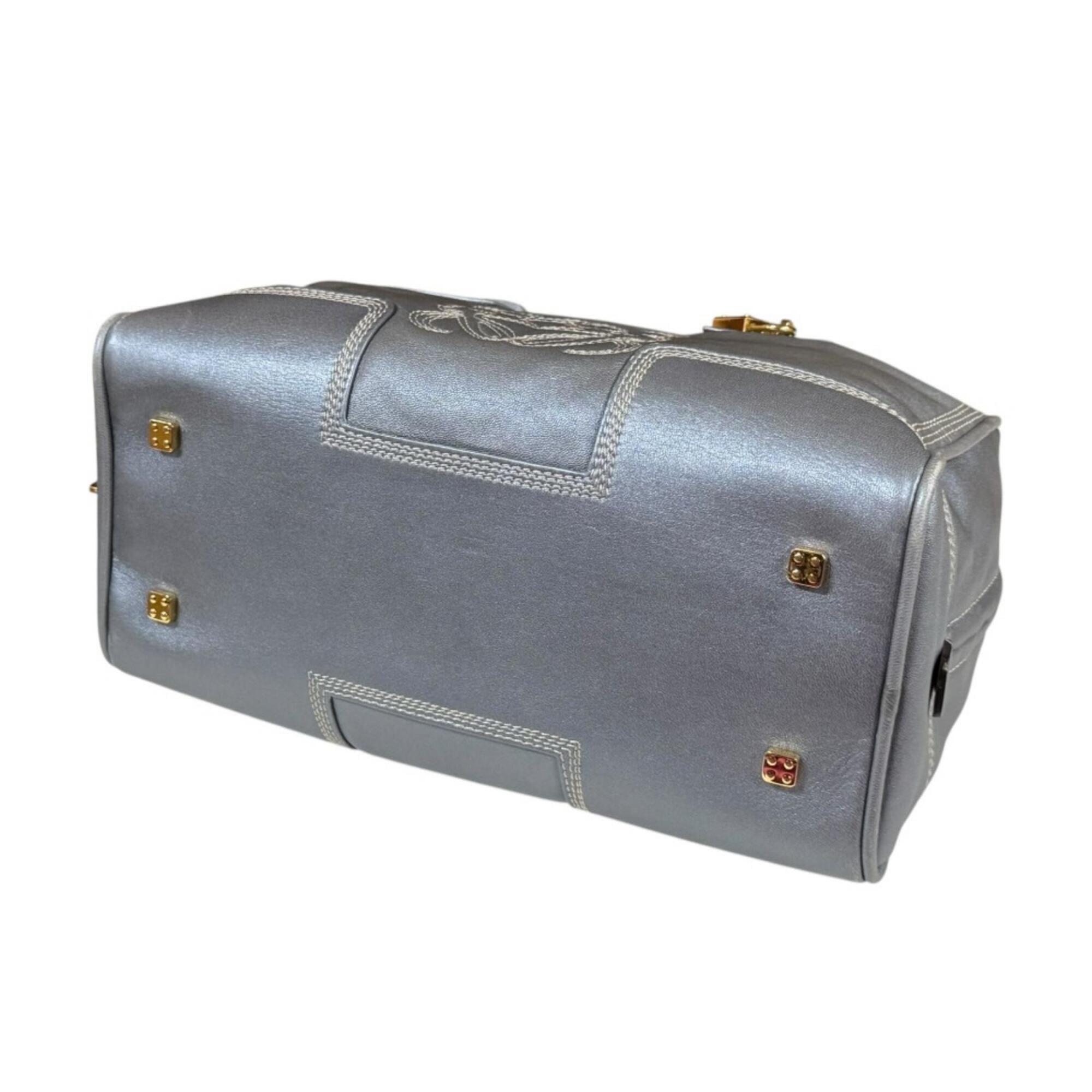 Loewe Gray Metallic Gray Leather Handbag (Pre-Owned)