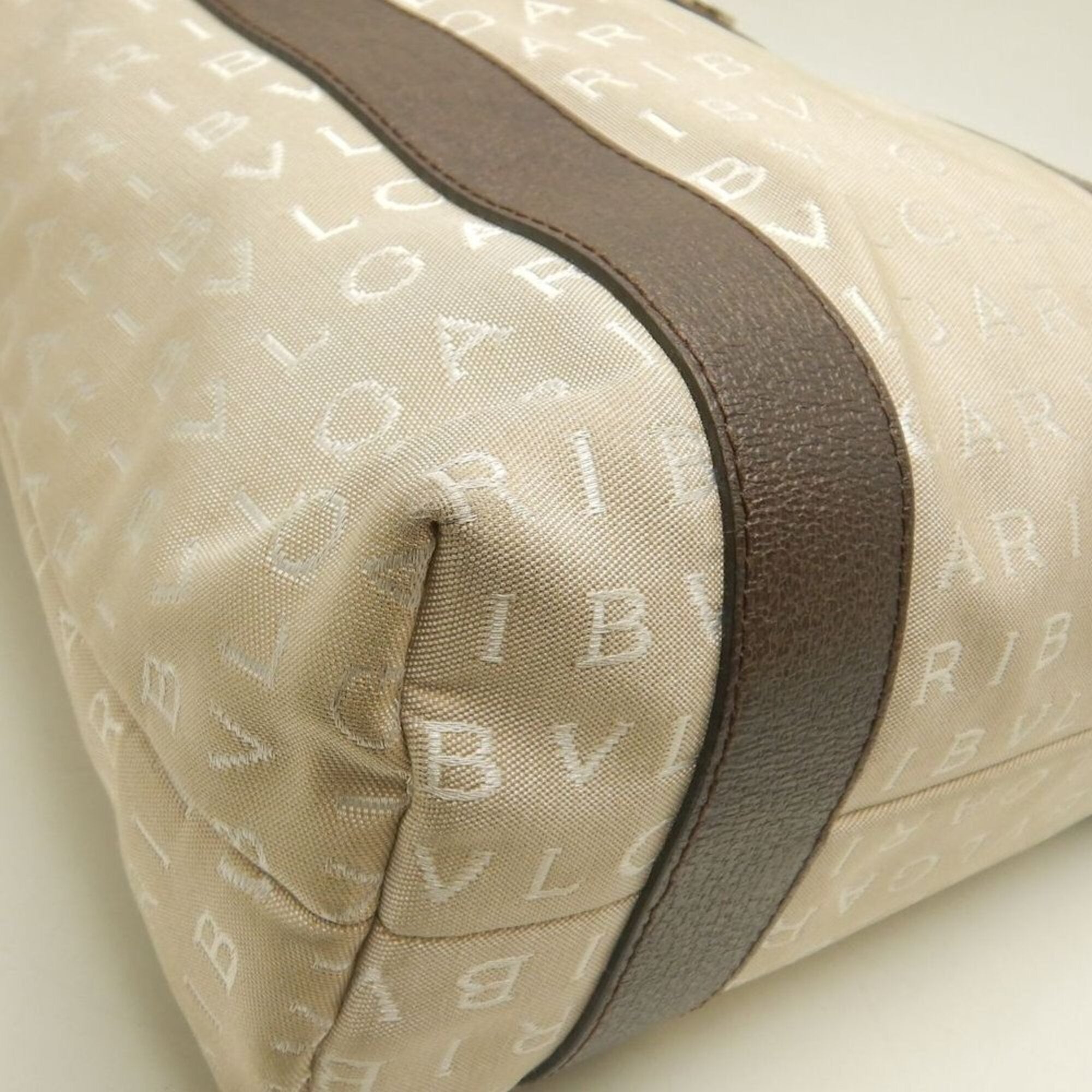 Bvlgari Logomania Beige Brown Canvas Leather Tote Bag (Pre-Owned)