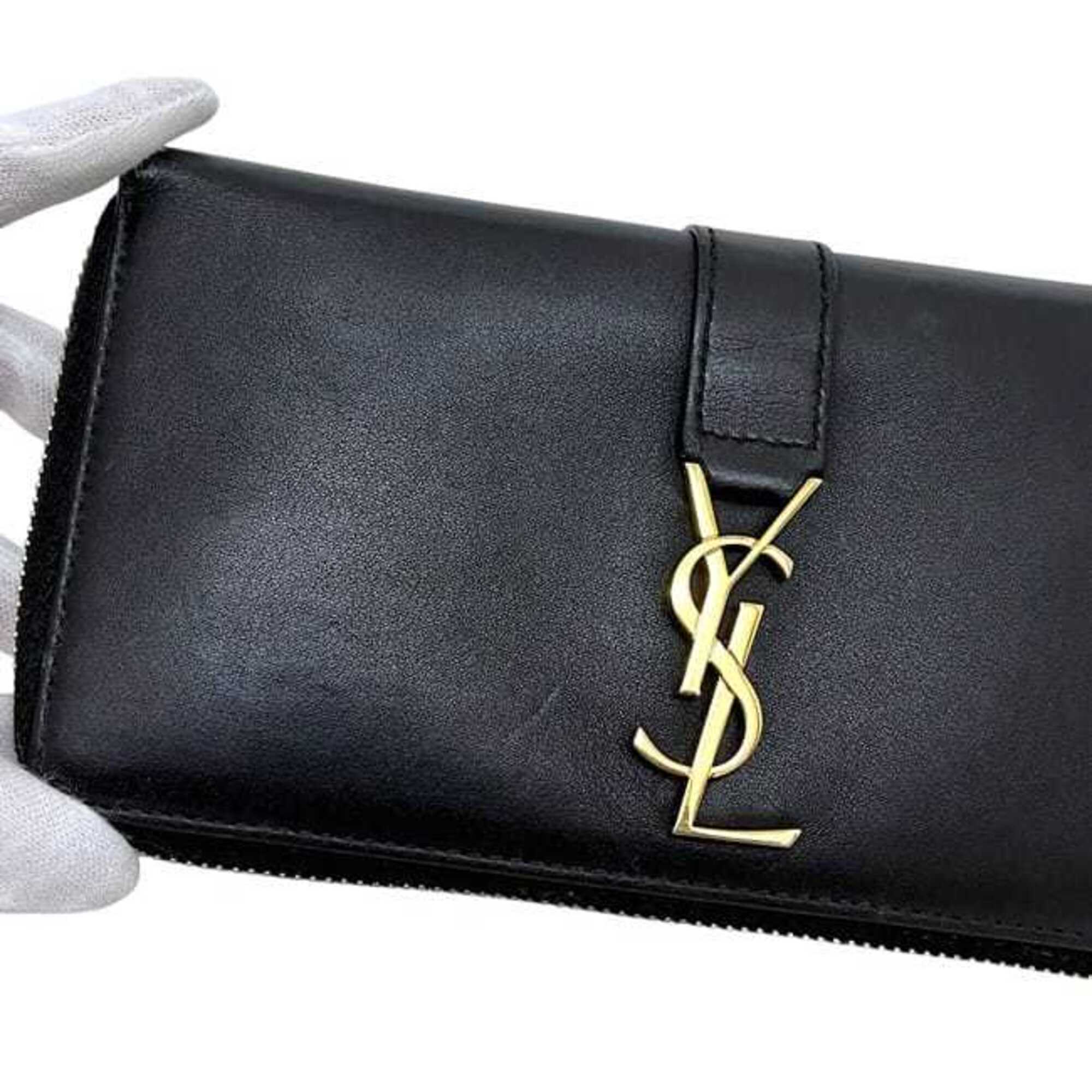 Saint Laurent Black Leather Long Wallet (Bi-Fold) (Pre-Owned)