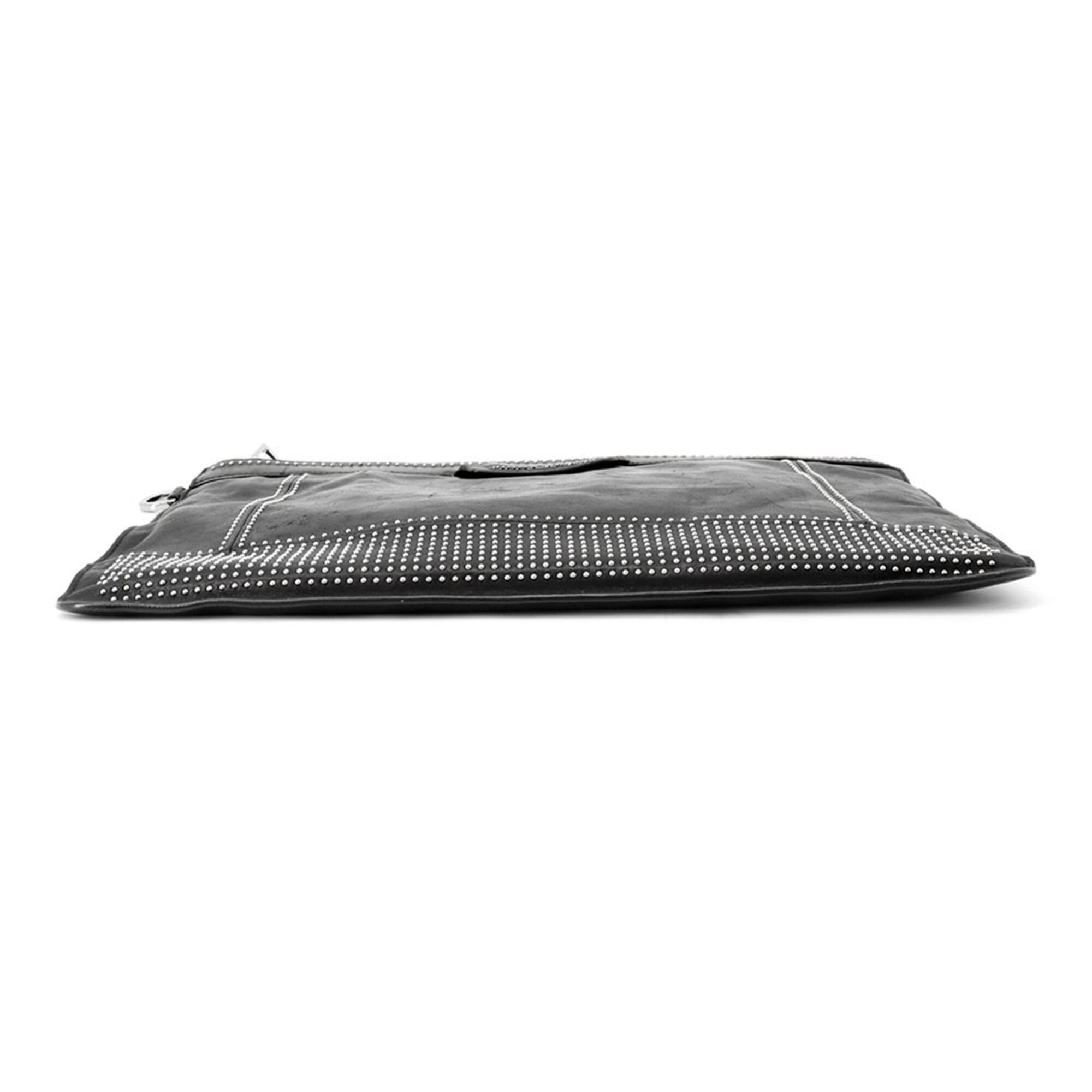Jimmy Choo Black Leather Clutch Bag Handbag (Pre-Owned)