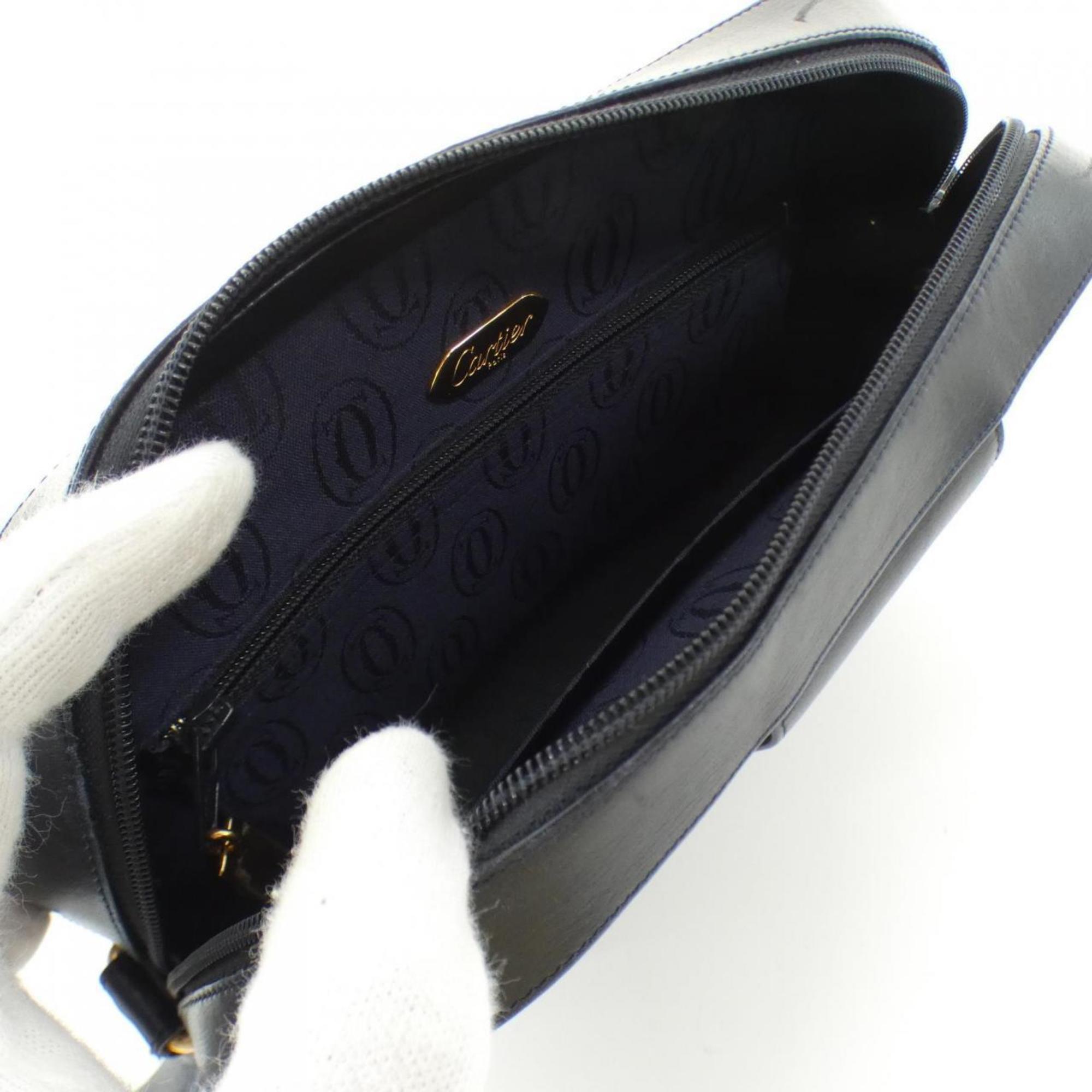 Cartier Navy Leather Shoulder Bag (Pre-Owned)