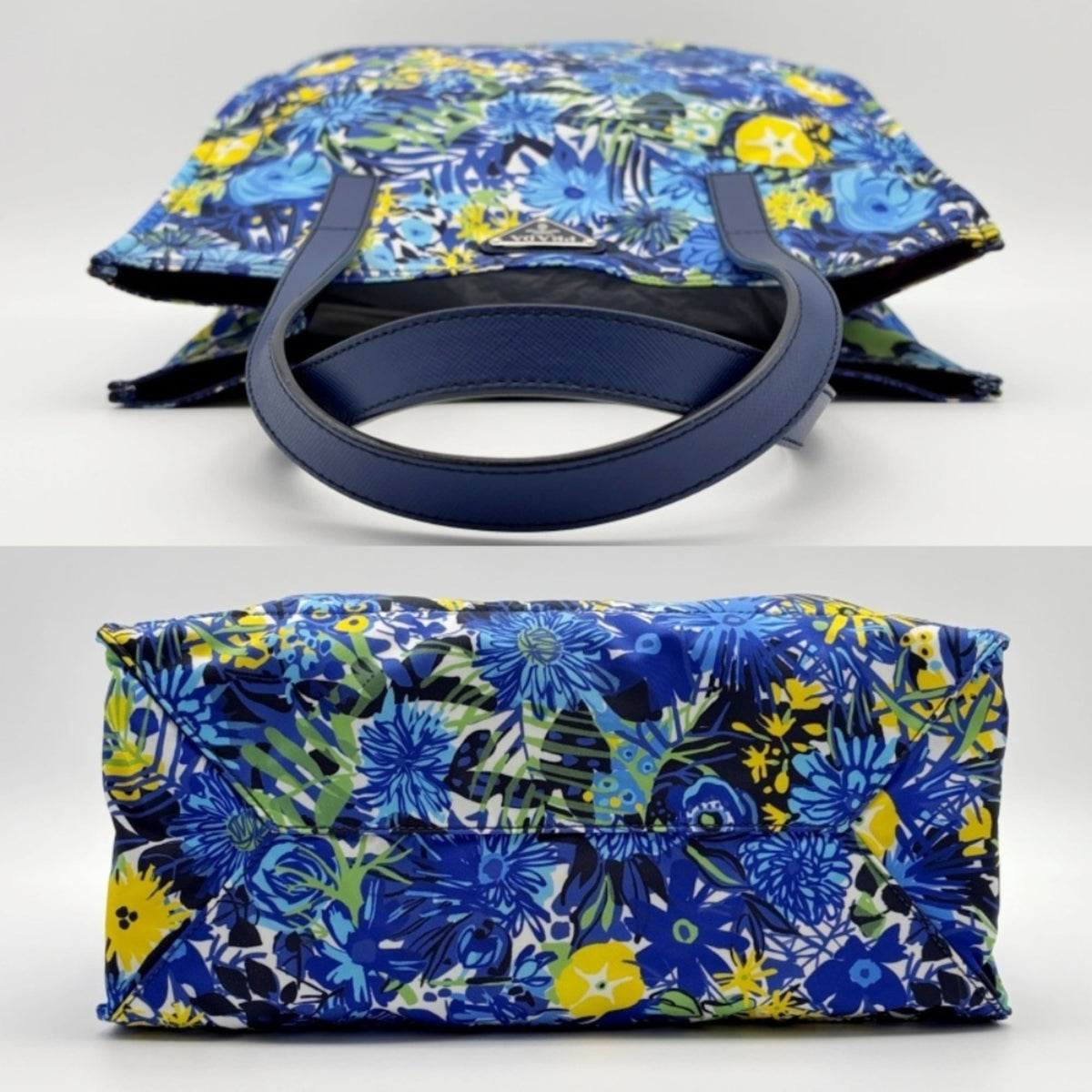 Prada Blue Multi-Color Nylon Leather Tote Bag (Pre-Owned)