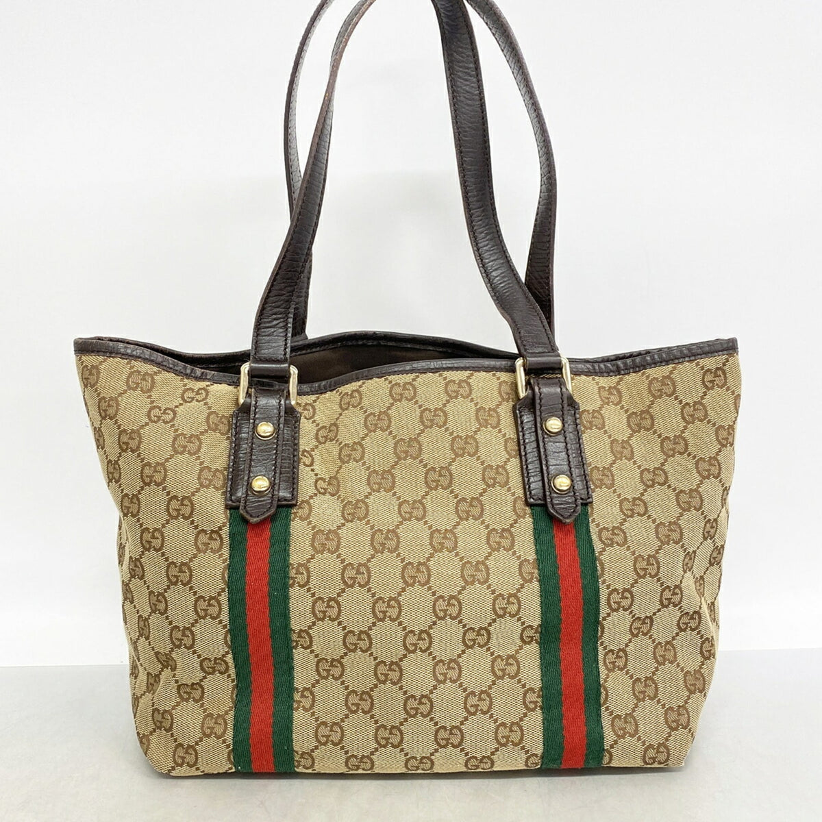 Gucci Beige Brown Canvas Tote Bag (Pre-Owned)