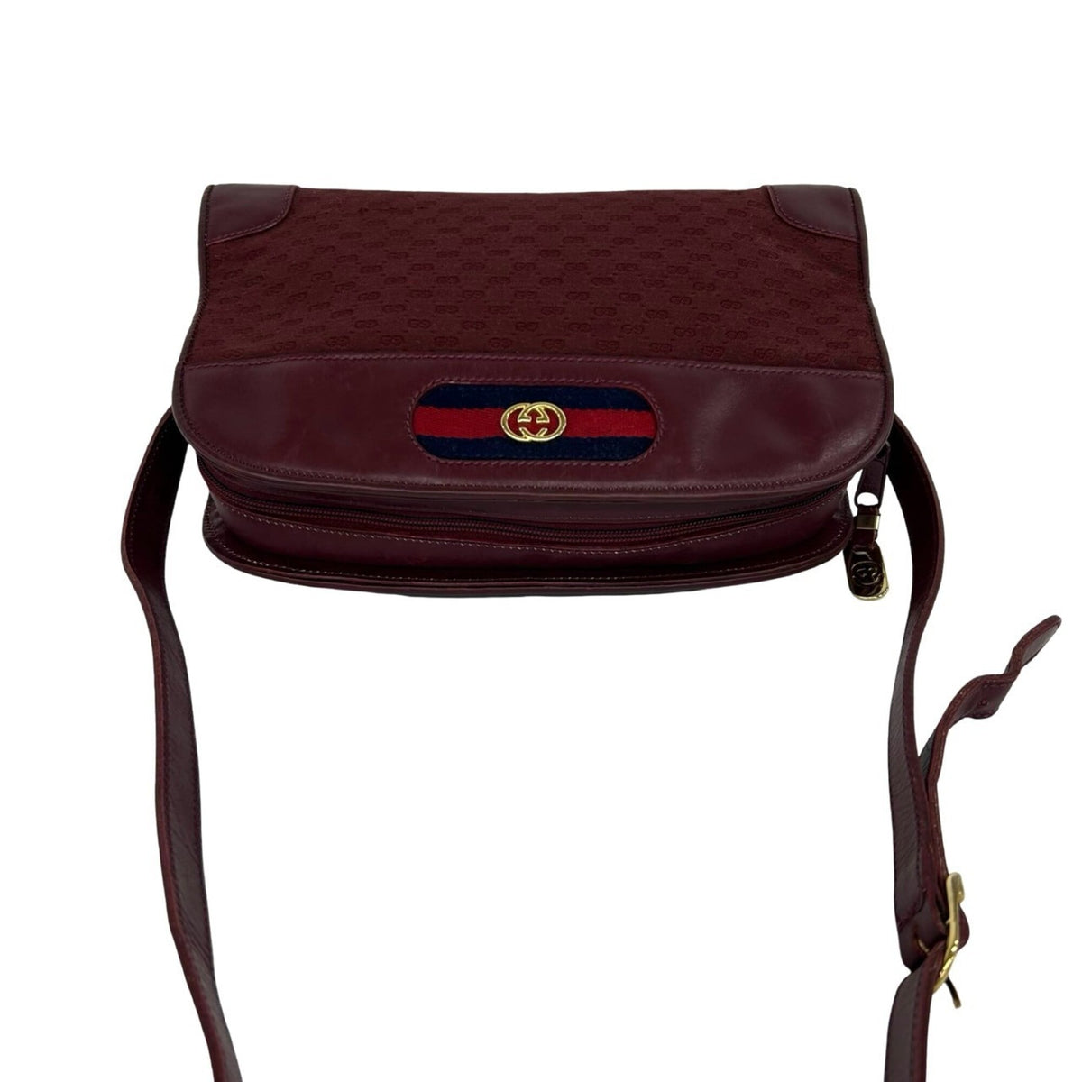 Gucci Navy Red Color Wine Canvas Leather Shoulder Bag (Pre-Owned)
