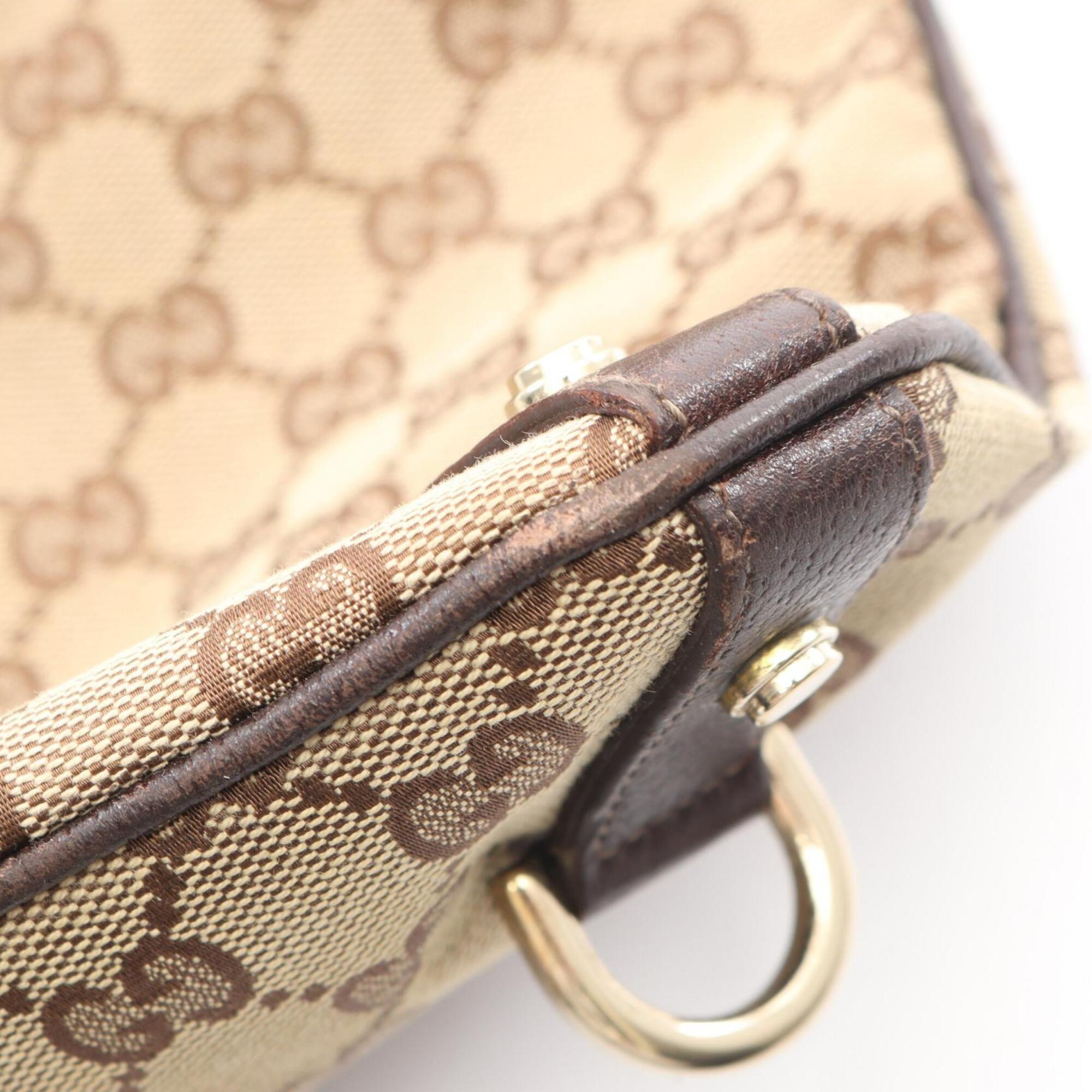 Gucci Beige Brown Canvas Leather Handbag Shoulder Bag (Pre-Owned)