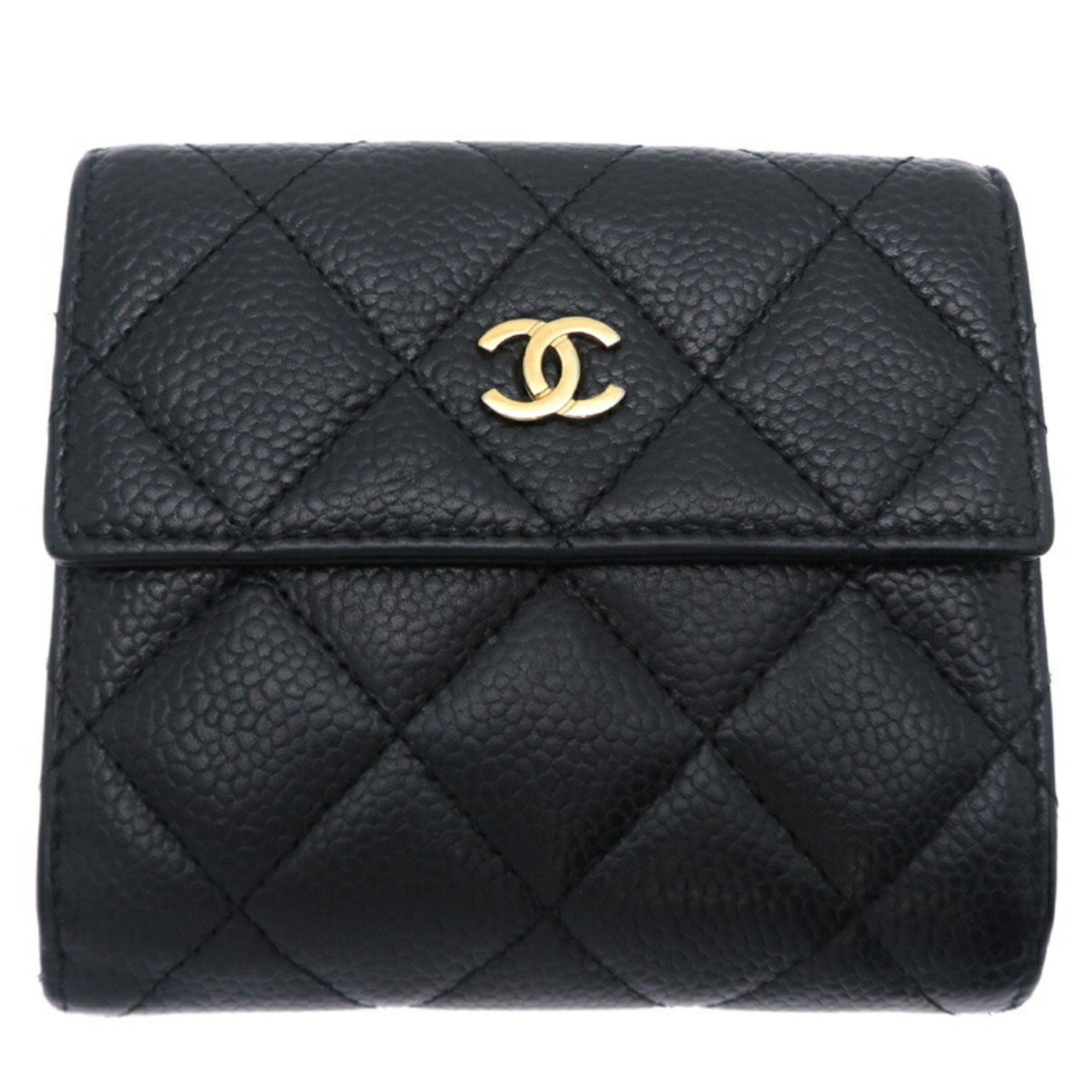 Chanel Black Grained Calfskin Wallet (Bi-Fold) (Pre-Owned)