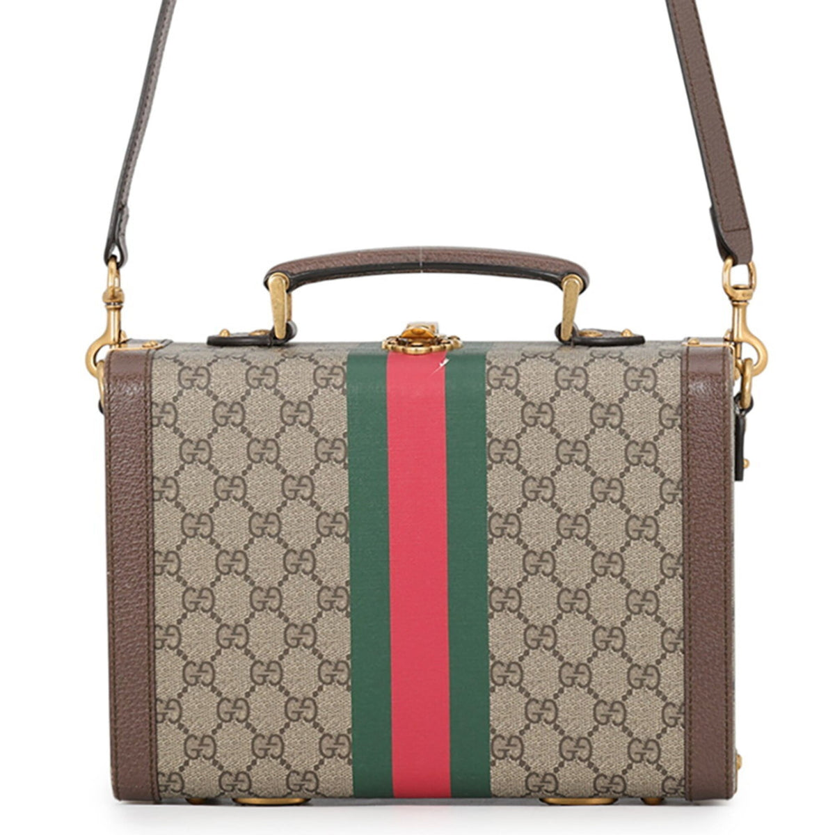 Gucci Beige Brown Green Gg Supreme Leather Handbag Shoulder Bag (Pre-Owned)