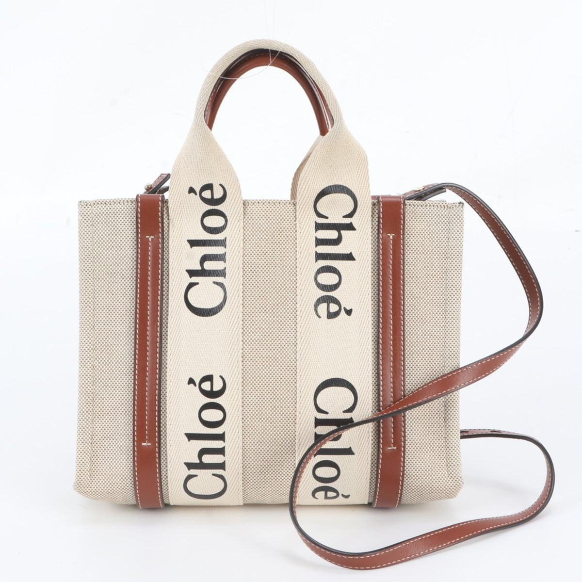 Chloé Beige Leather Canvas Crossbody Bag Handbag Shoulder Bag Tote Bag (Pre-Owned)