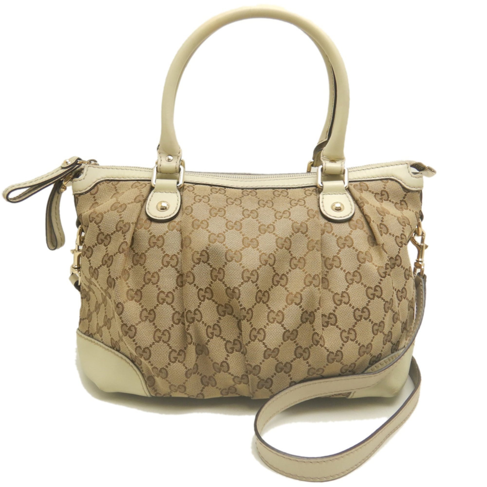 Gucci Beige Gg Canvas Leather Handbag (Pre-Owned)