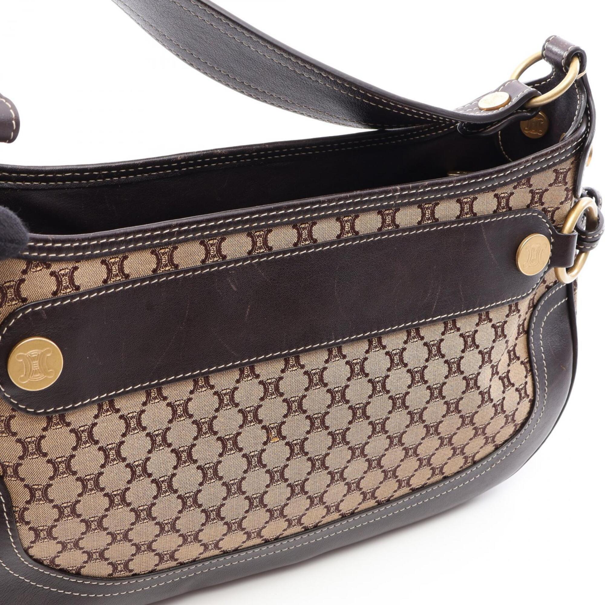 Celine Beige Brown Canvas Leather Handbag Shoulder Bag (Pre-Owned)