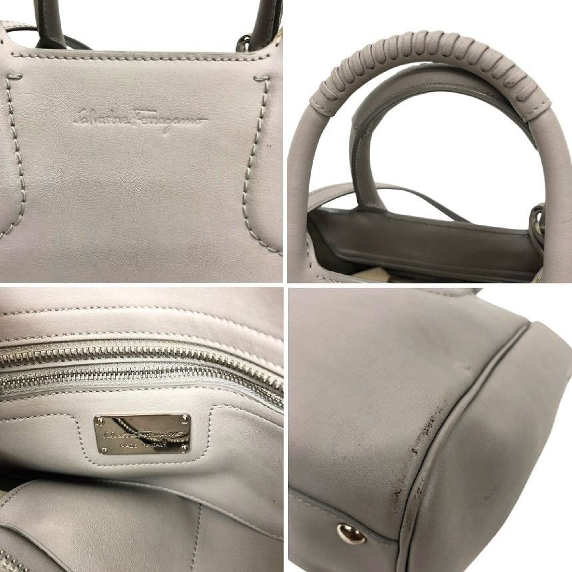 Salvatore Ferragamo Gray Leather Shoulder Bag Tote Bag (Pre-Owned)