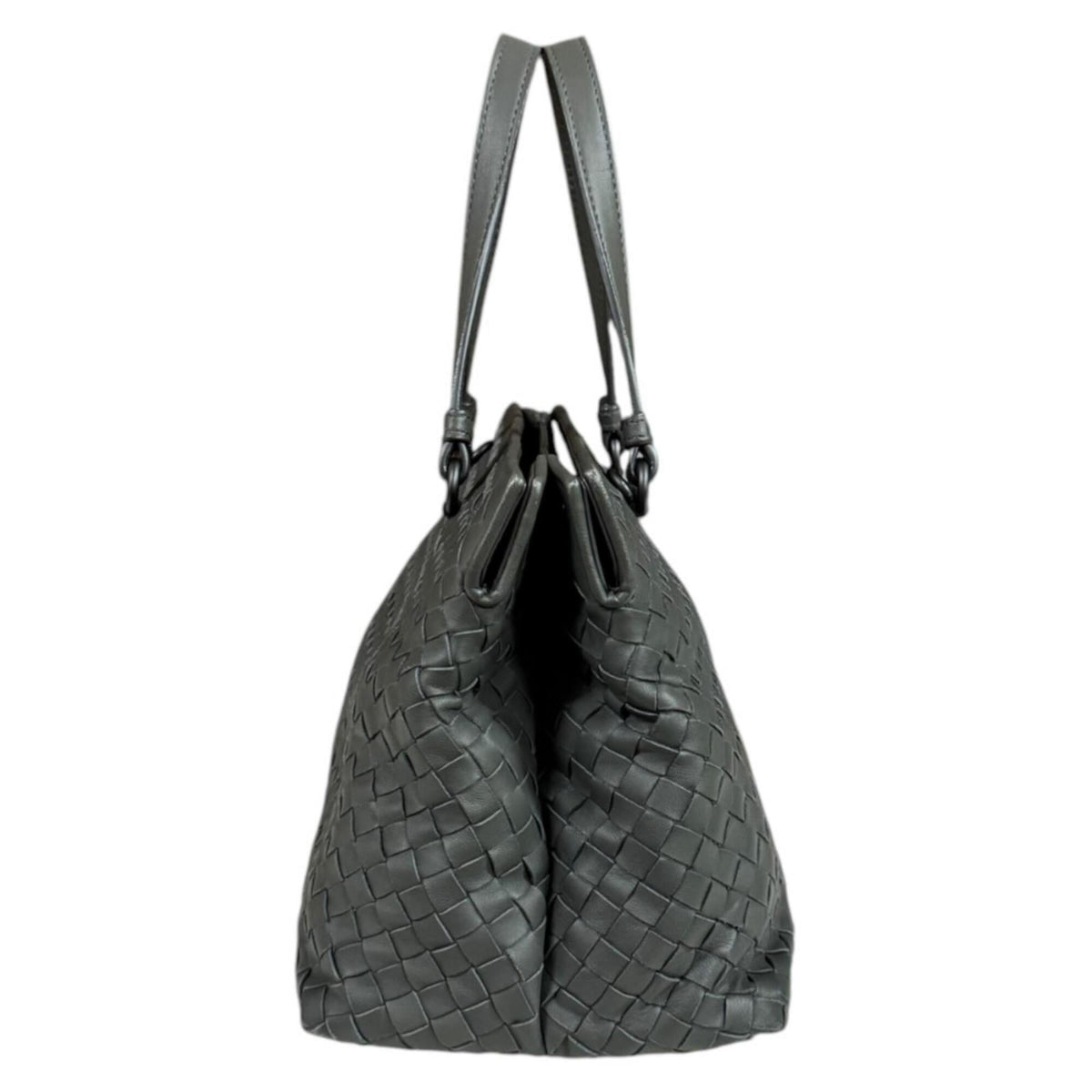 Bottega Veneta Intrecciato Gray Leather Handbag Shoulder Bag (Pre-Owned)