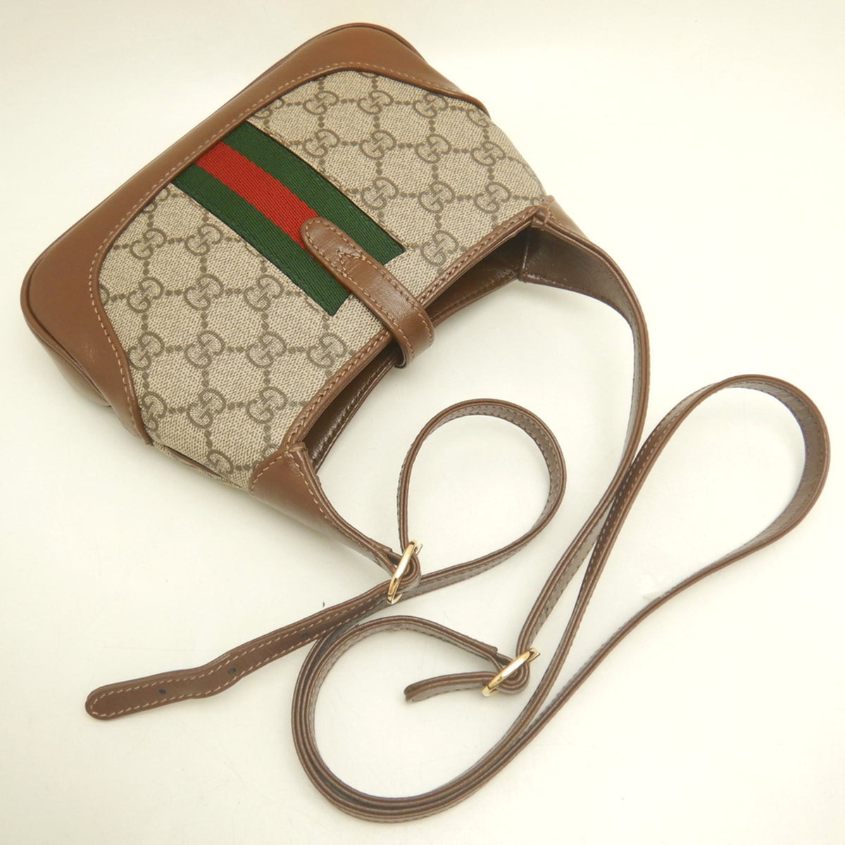 Gucci Beige Brown Gg Supreme Canvas Leather Shoulder Bag (Pre-Owned)