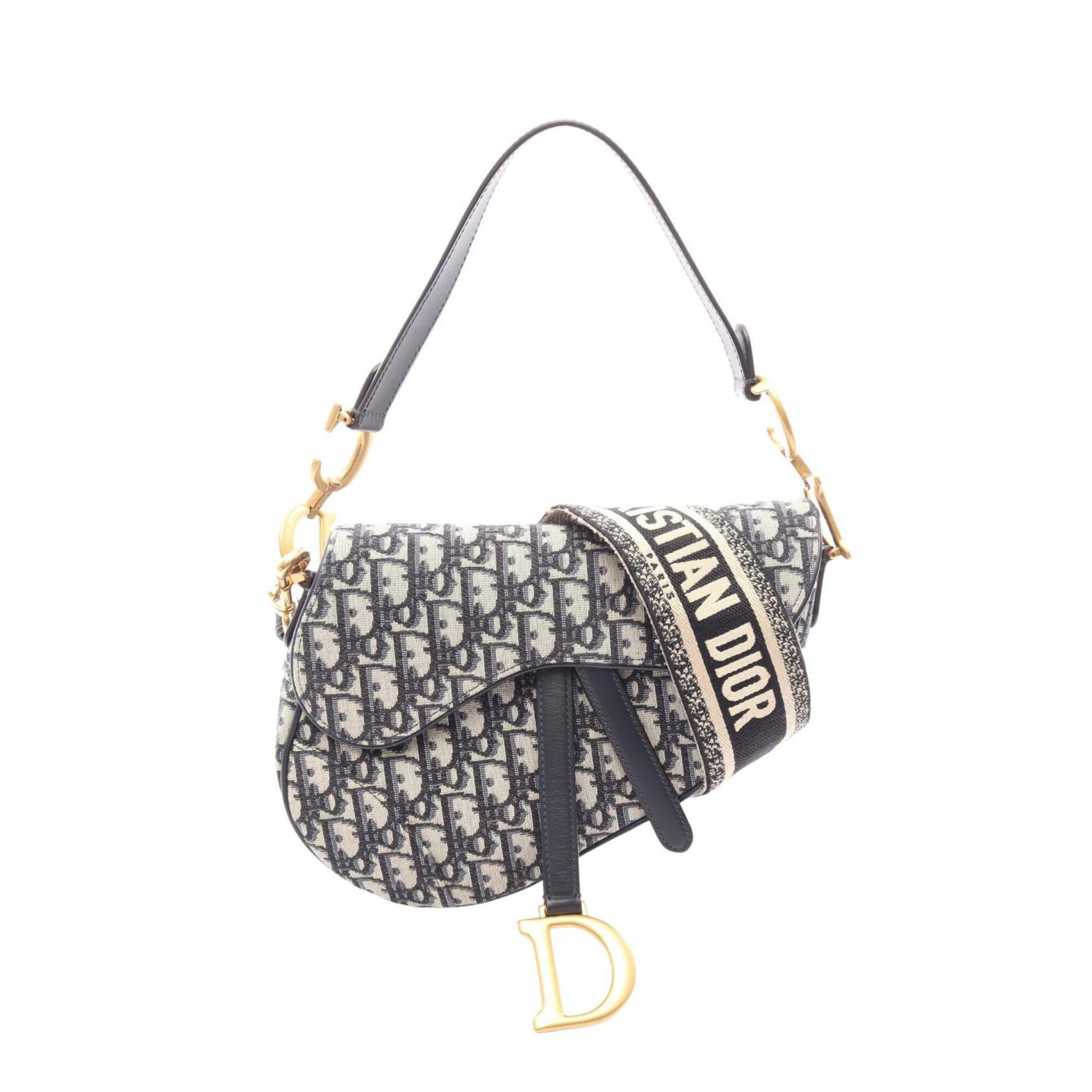 Christian Dior Beige Navy Canvas Leather Saddle Bag (Pre-Owned)