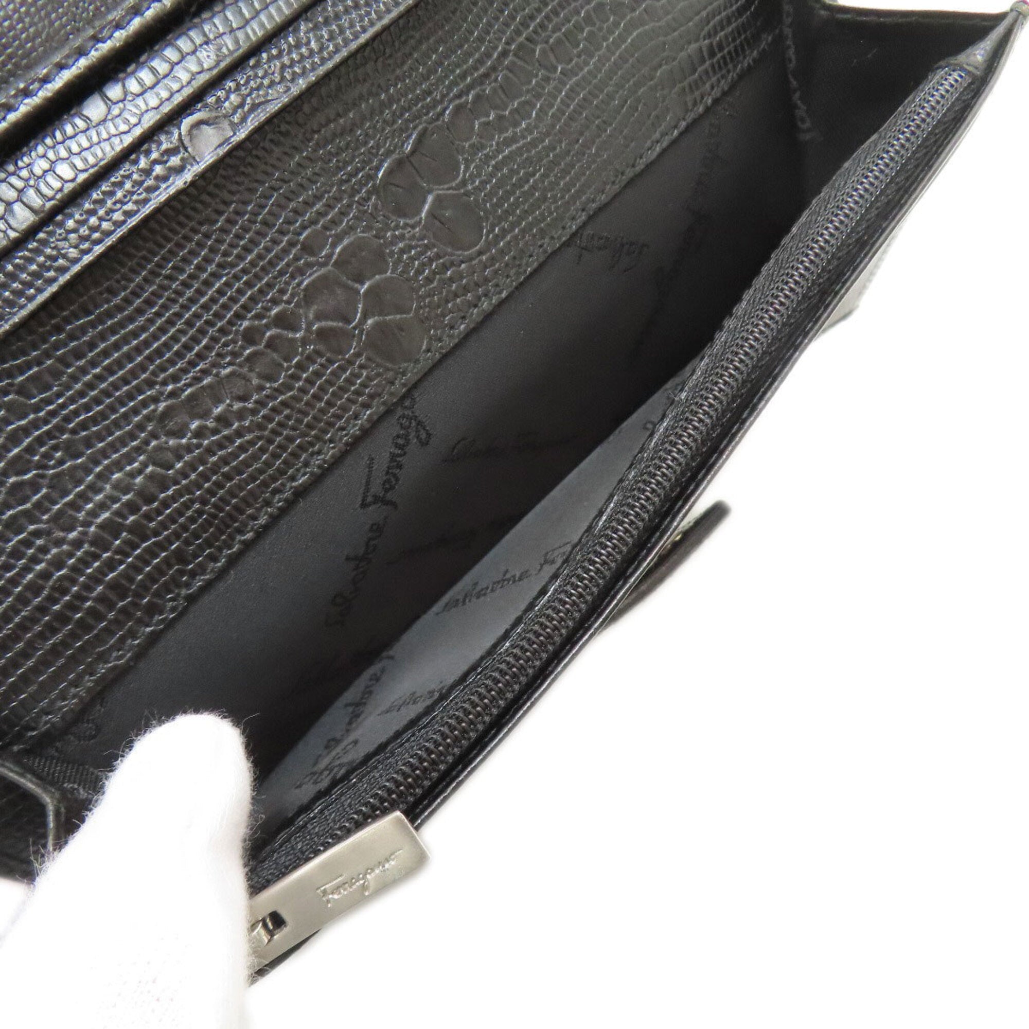 Salvatore Ferragamo Gancini Black Leather Long Wallet (Bi-Fold) (Pre-Owned)