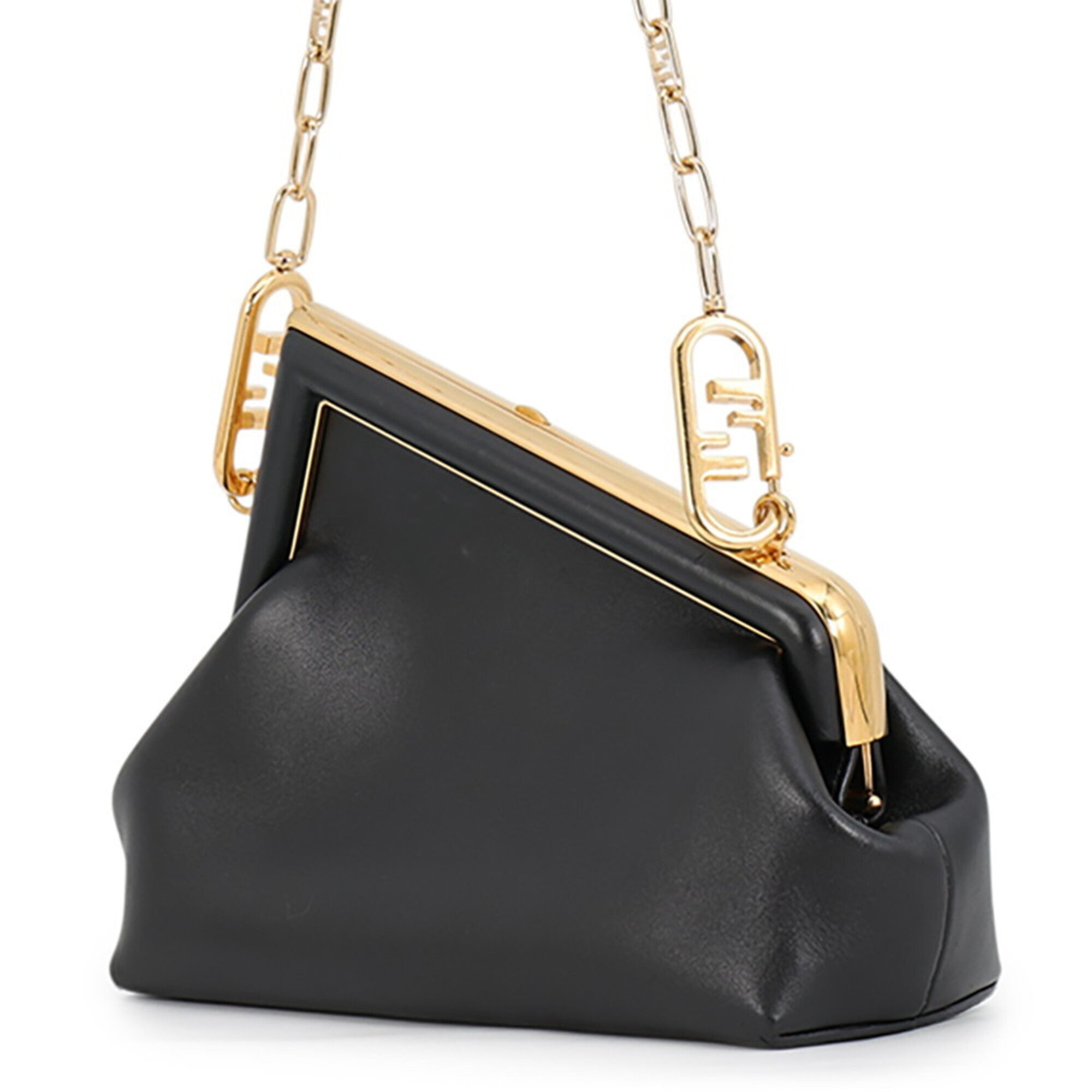 Fendi Black Leather Clutch Bag Shoulder Bag (Pre-Owned)