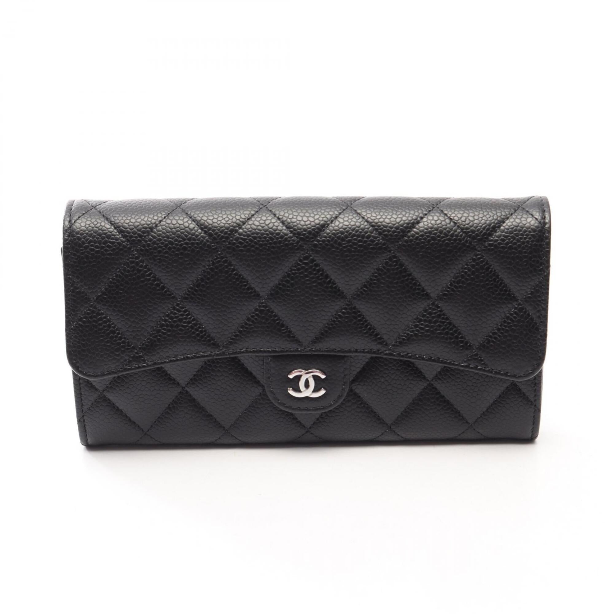 Chanel Black Grained Calfskin Long Wallet (Bi-Fold) (Pre-Owned)
