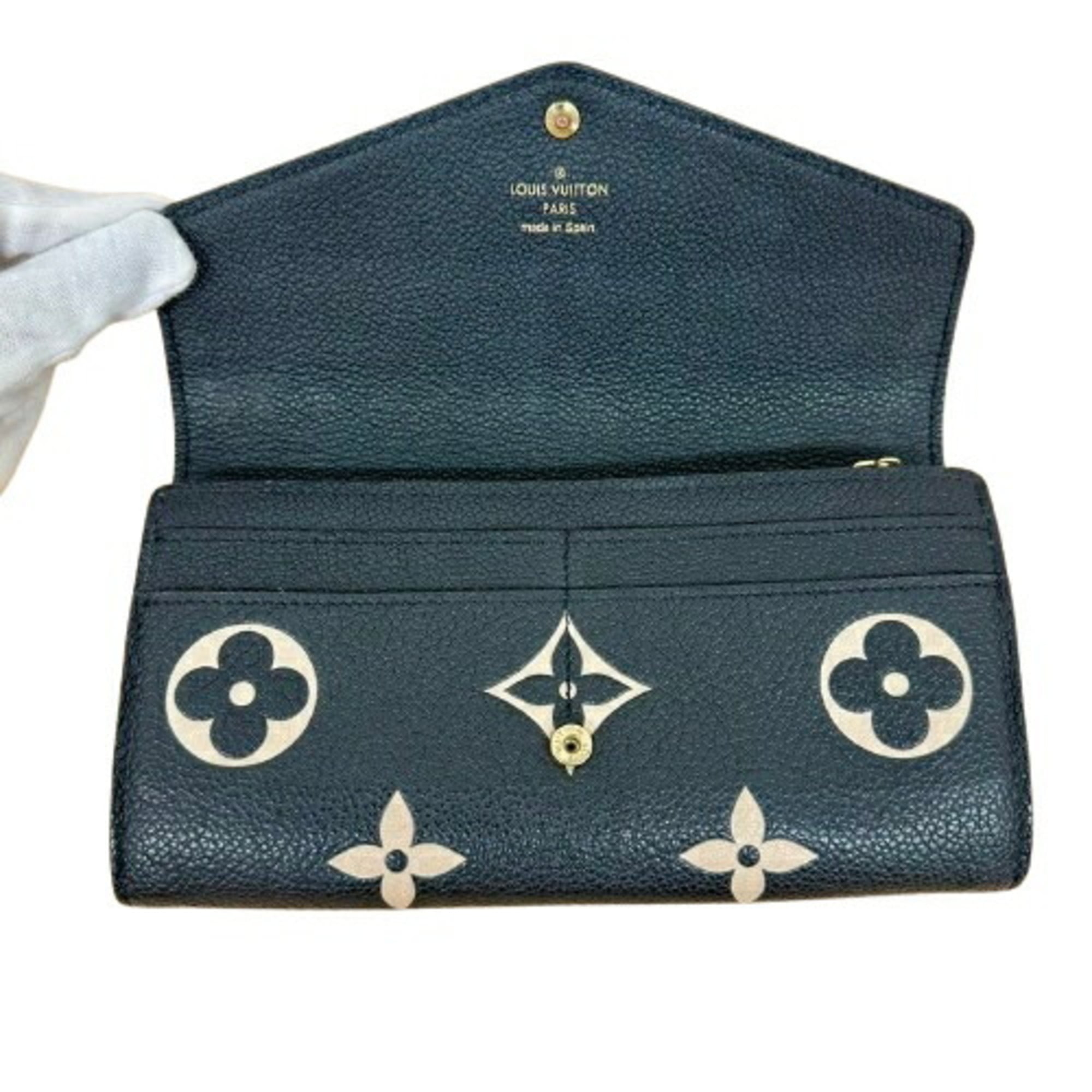 Louis Vuitton Monogram Empreinte Beige Black Leather Long Wallet (Bi-Fold) (Pre-Owned)