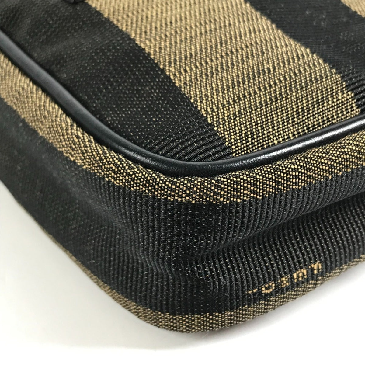 Fendi Black Khaki Leather Canvas Pochette Shoulder Bag (Pre-Owned)