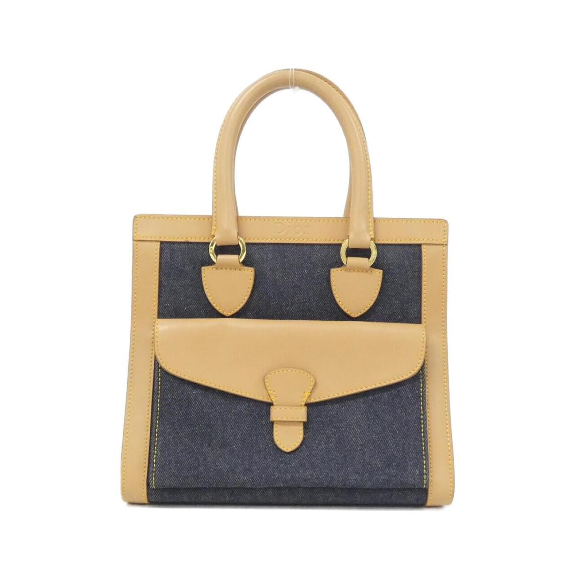 Christian Dior Beige Blue Bordeaux Denim Leather Handbag (Pre-Owned)