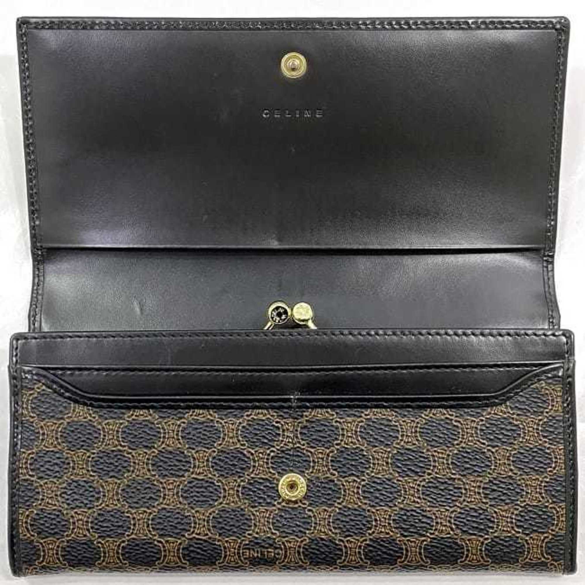Celine Black Brown Pvc Leather Long Wallet (Bi-Fold) (Pre-Owned)
