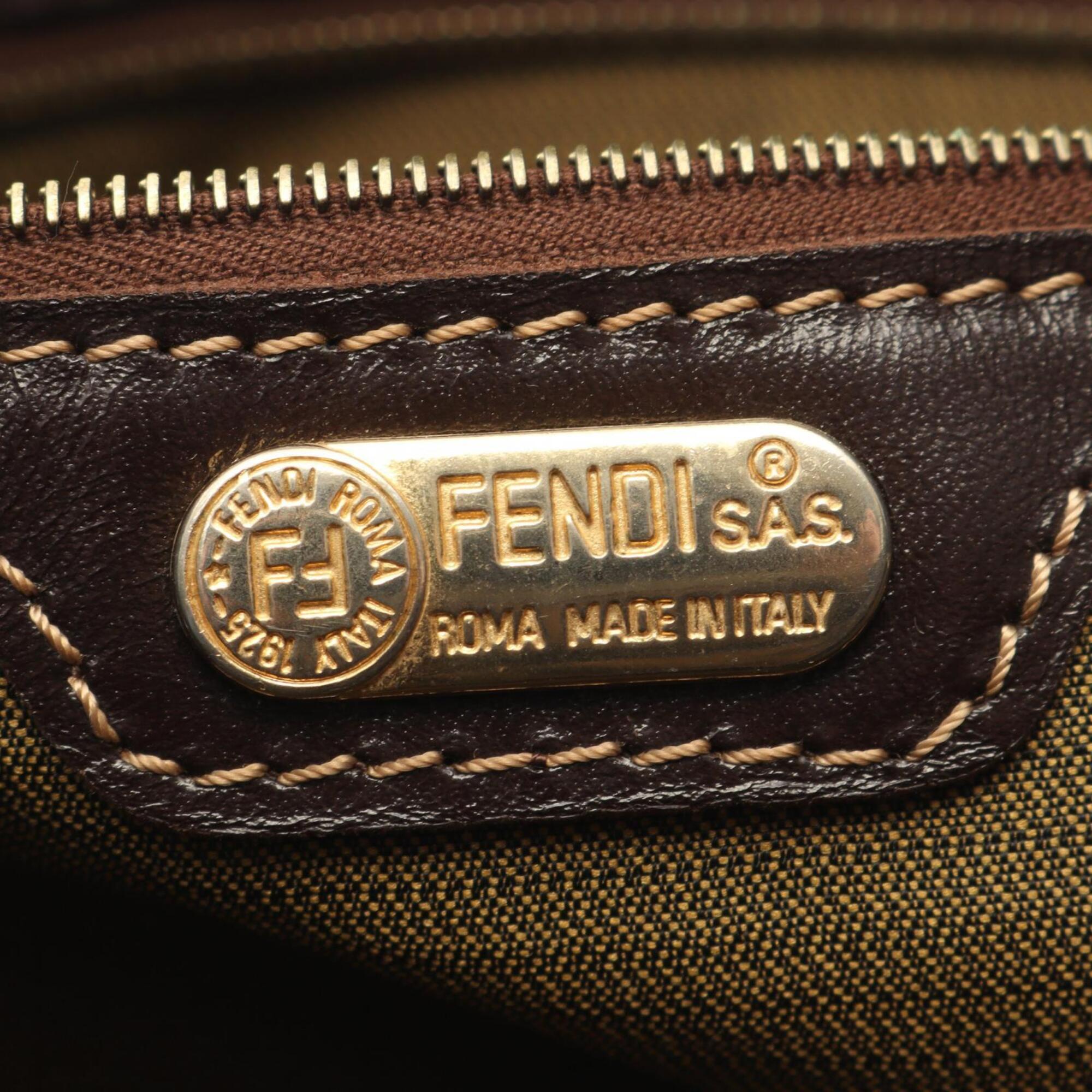 Fendi Black Brown Canvas Leather Handbag (Pre-Owned)