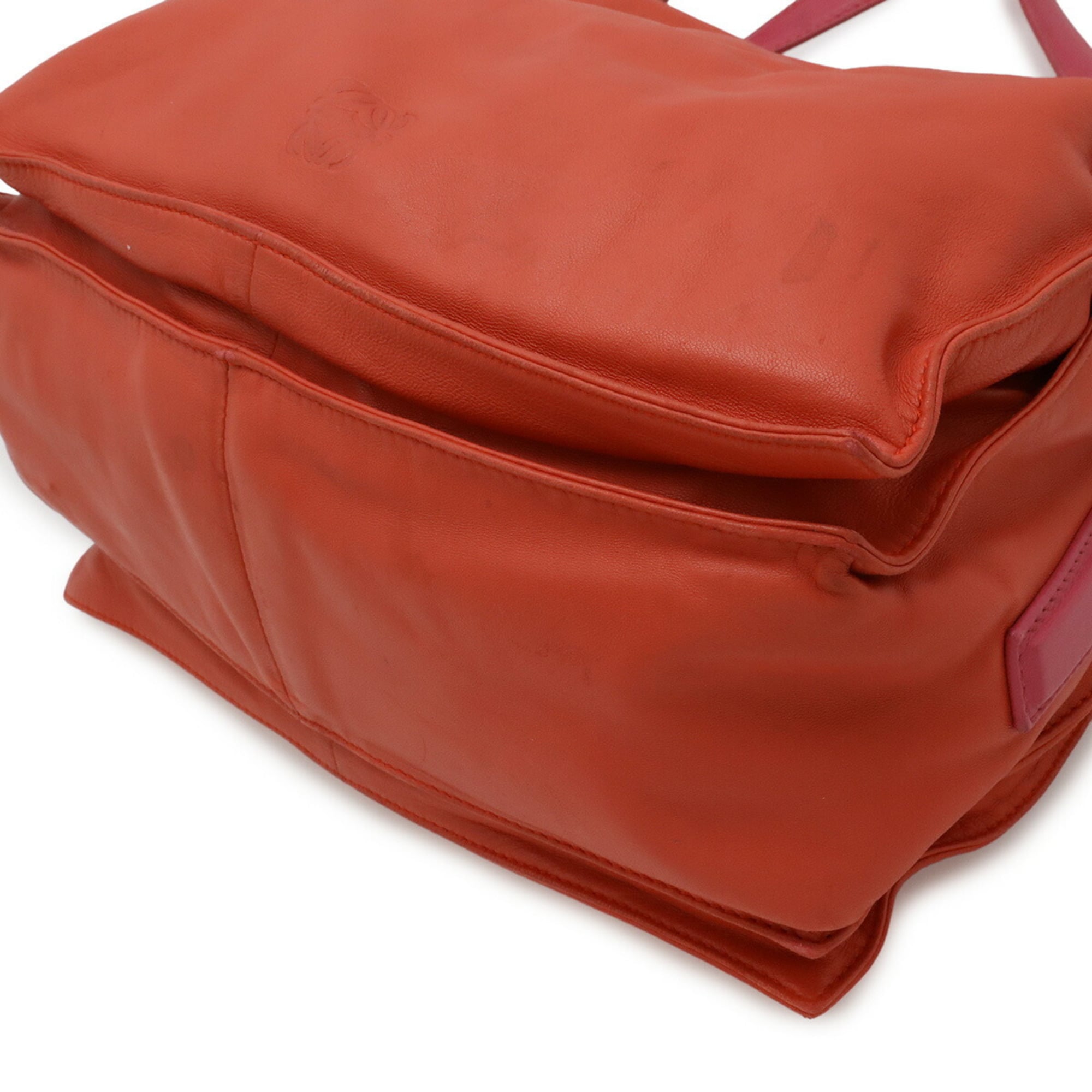 Loewe Flamenco Pink Red Color Wine Nappa Leather Leather Shoulder Bag (Pre-Owned)