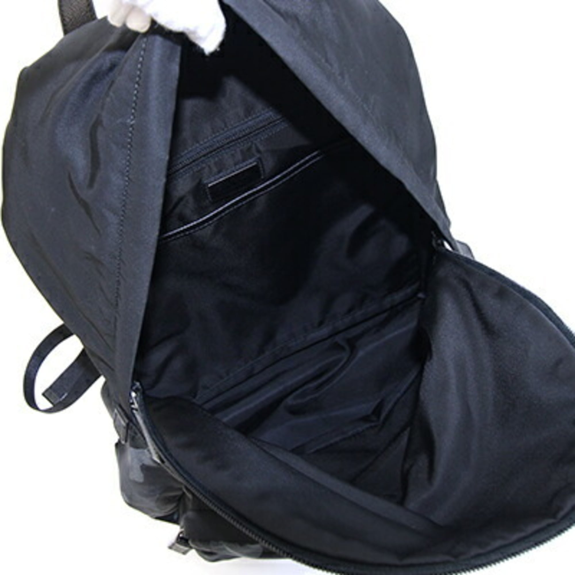 Prada Black Gray Navy Nylon Leather Backpack (Pre-Owned)