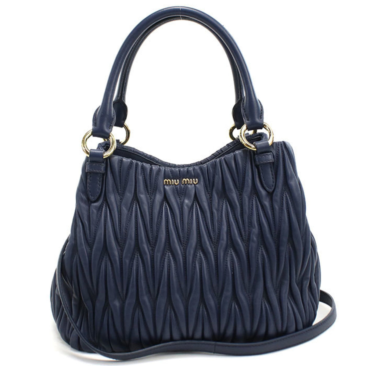 Miu Miu Matelasse Navy Leather Tote Bag (Pre-Owned)