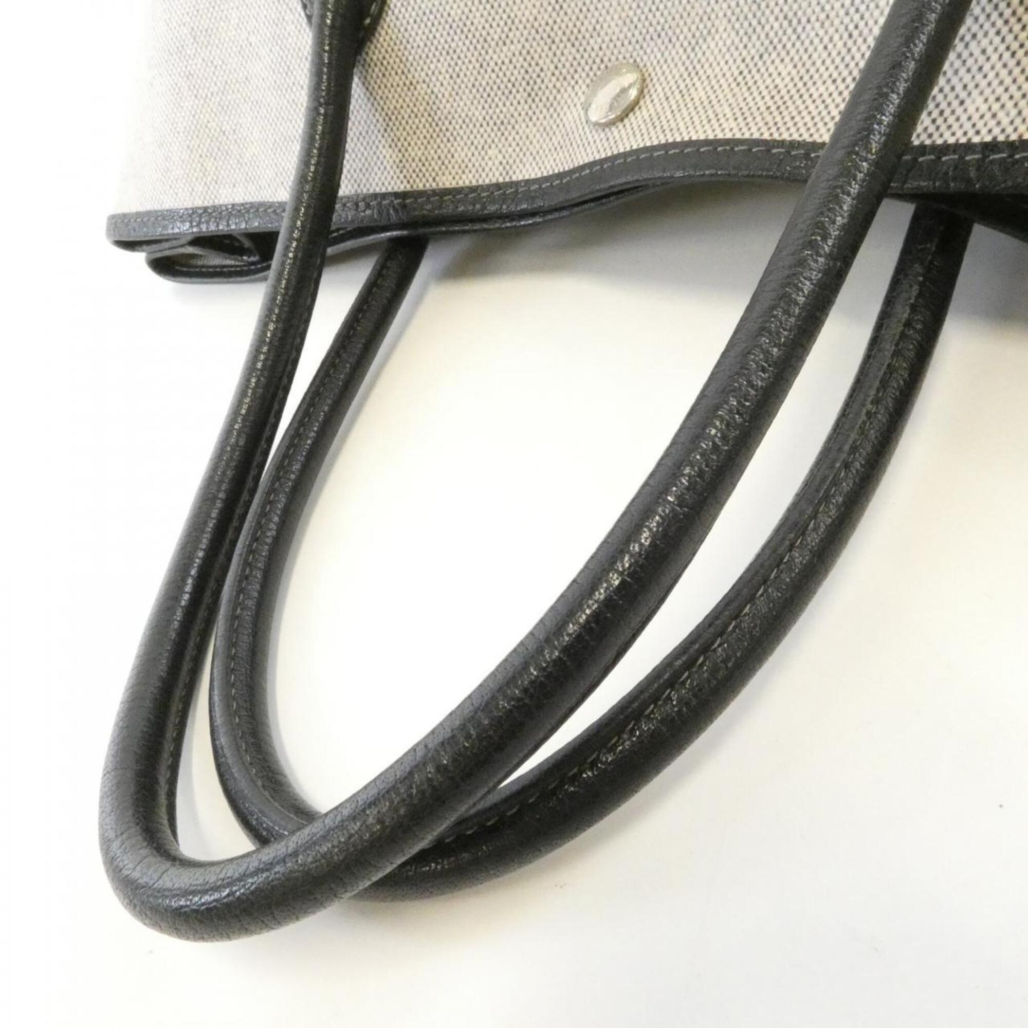 Hermes Black Toile H Buffle Skipper Leather Handbag (Pre-Owned)