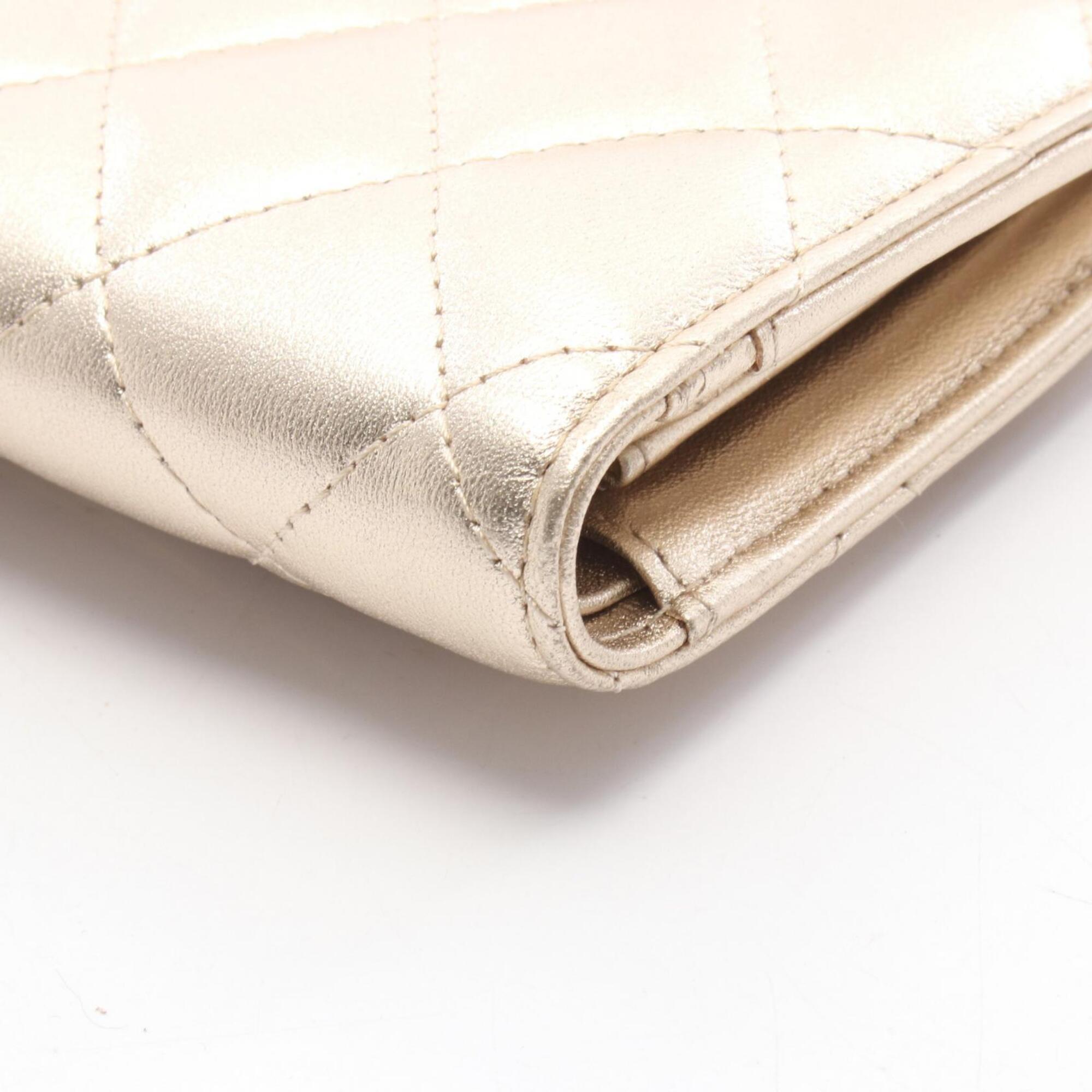 Chanel Gold Leather Long Wallet (Bi-Fold) (Pre-Owned)
