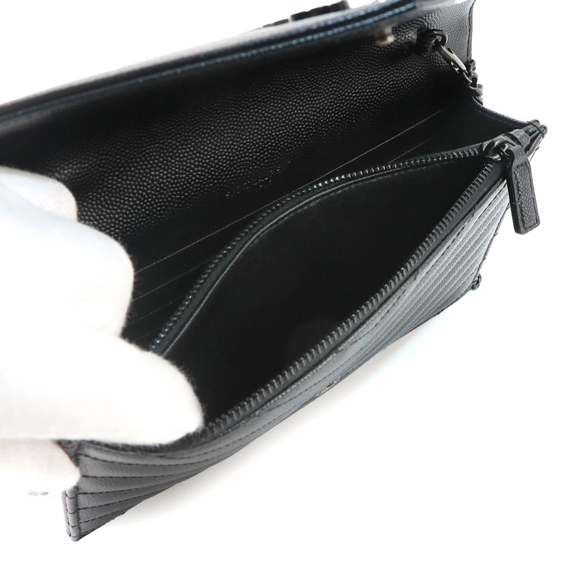 Saint Laurent Black Leather Chain/Shoulder Wallet (Pre-Owned)