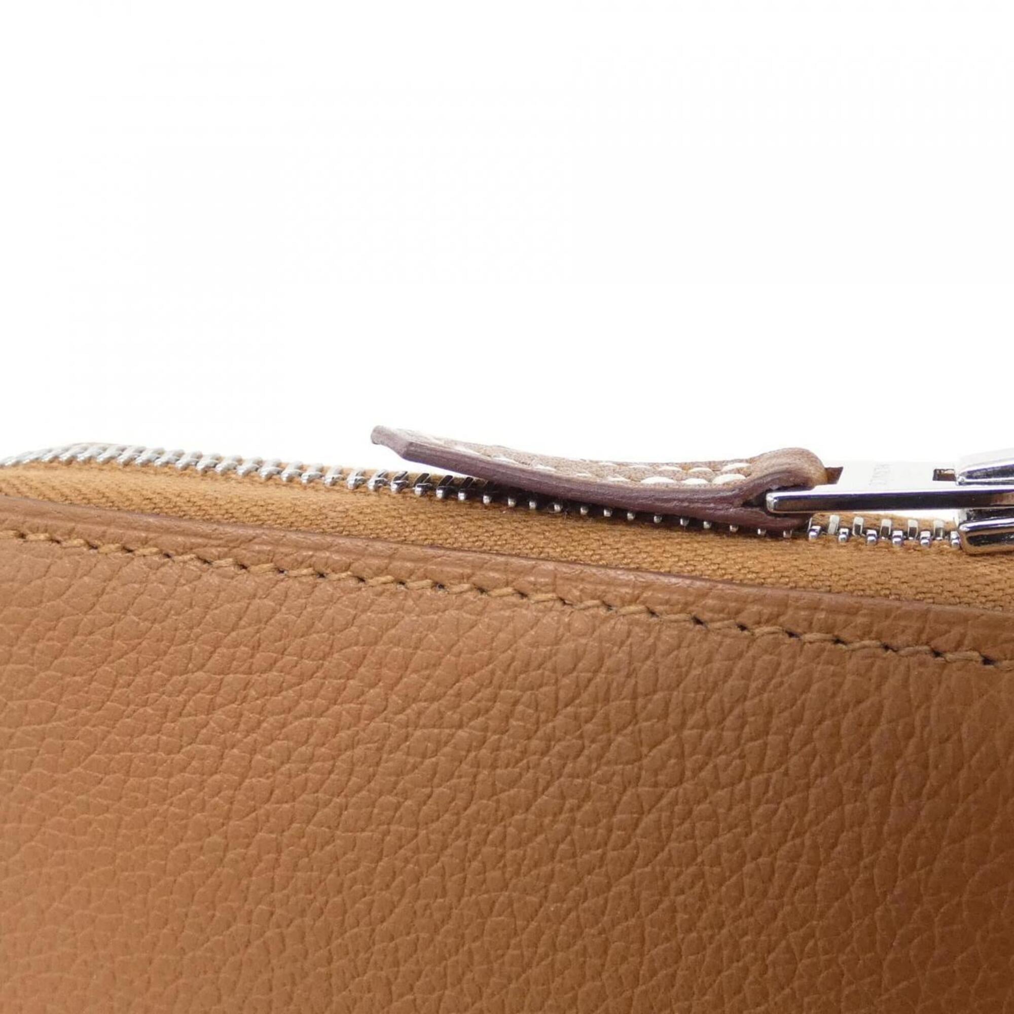 Hermes Gold Etoupe Gray Leather Silk Wallet (Bi-Fold) (Pre-Owned)