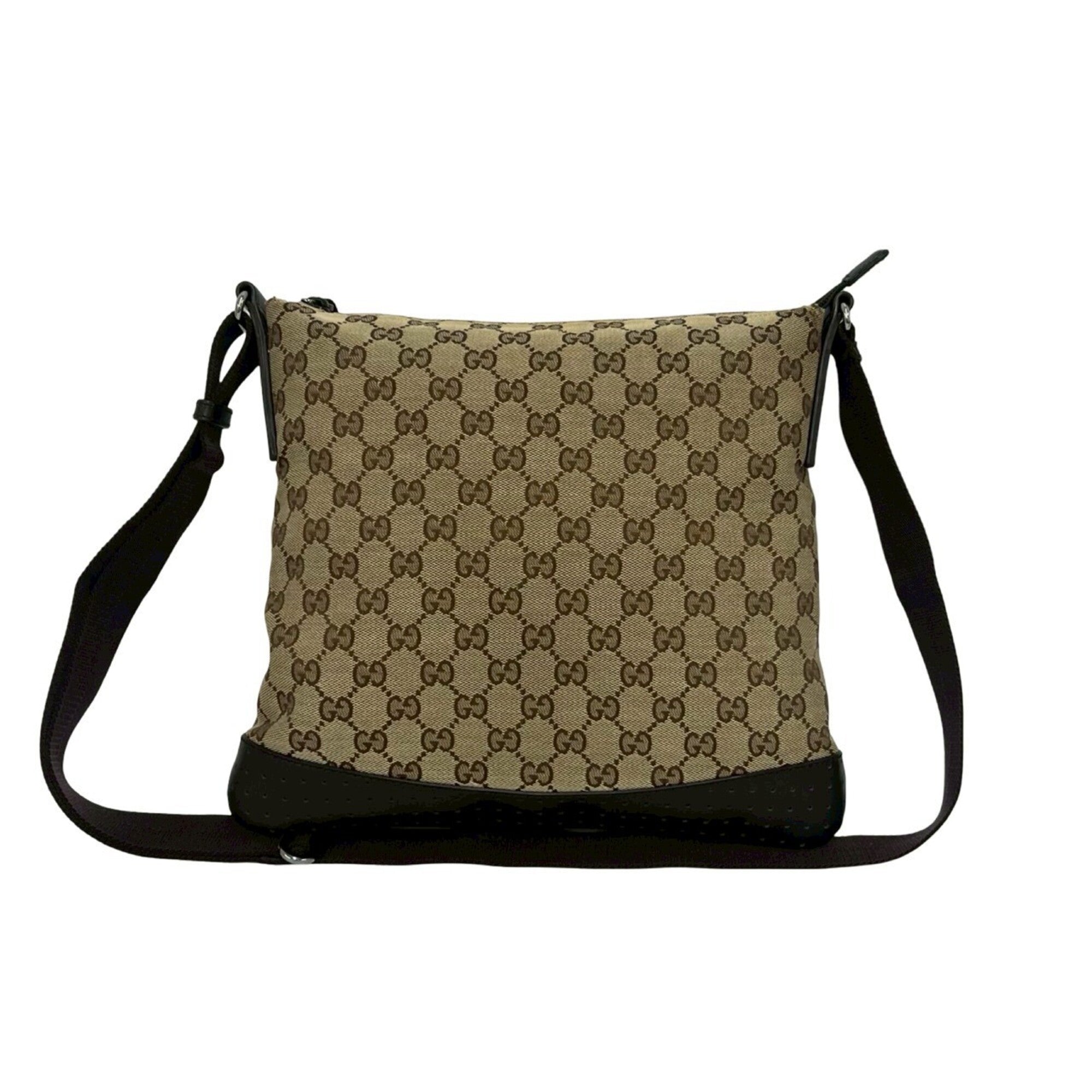 Gucci Beige Brown Canvas Leather Shoulder Bag (Pre-Owned)