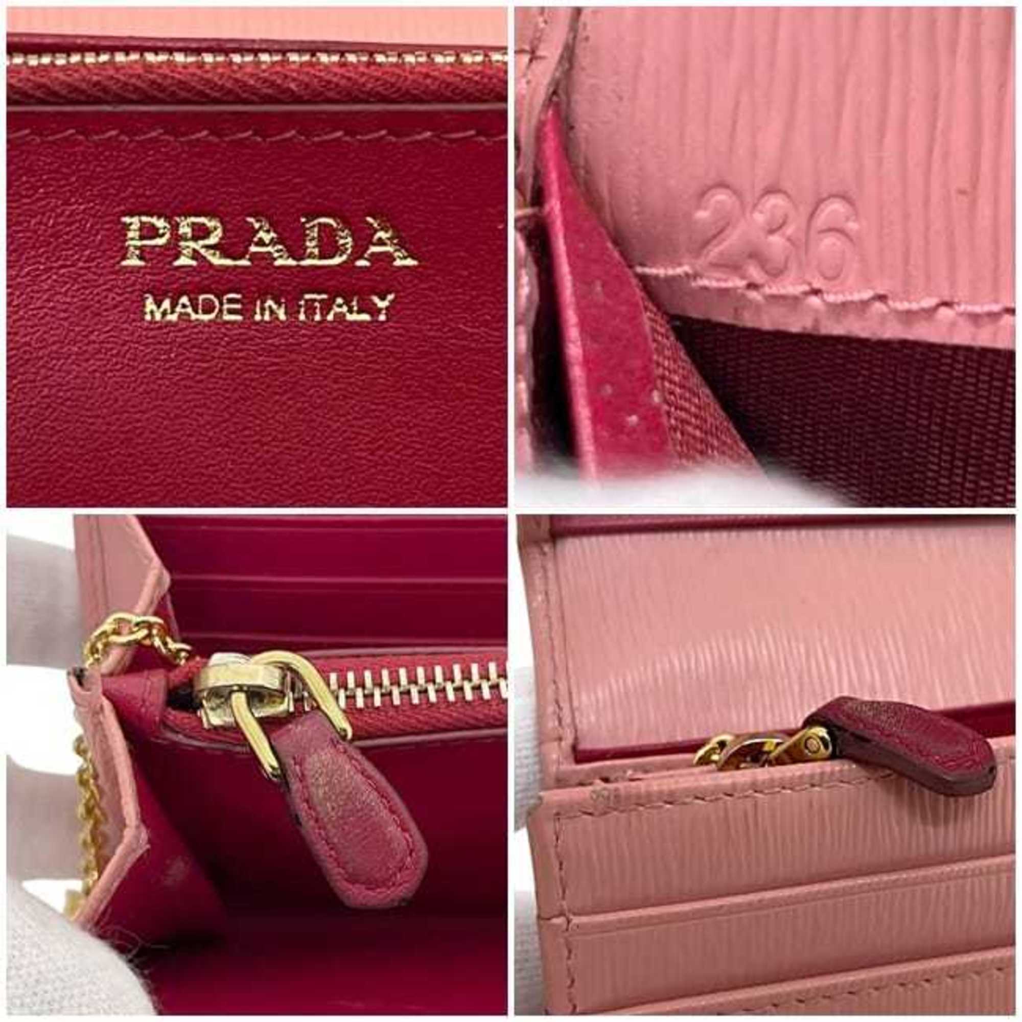 Prada Pink Leather Long Wallet (Bi-Fold) (Pre-Owned)