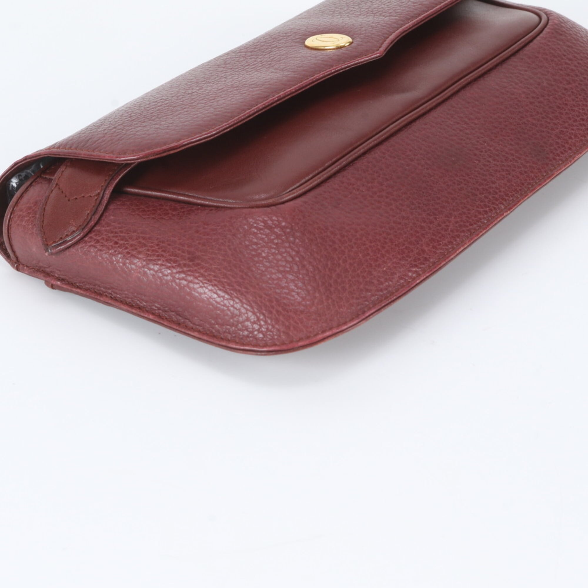 Cartier Wine Red Leather Clutch Bag Handbag Pouch (Pre-Owned)