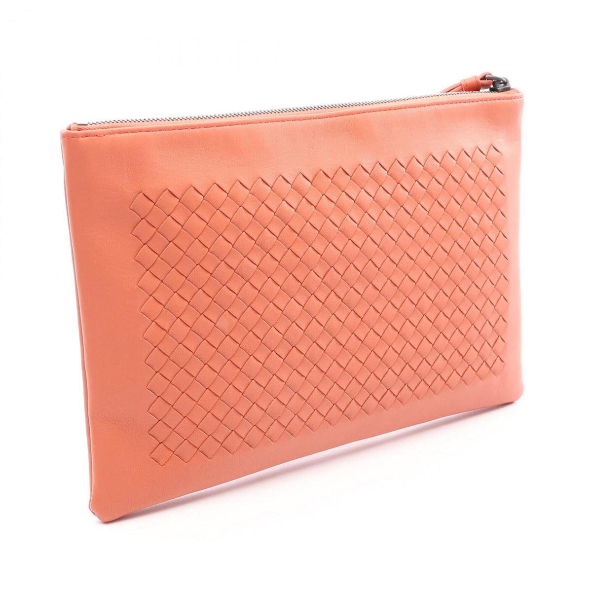 Bottega Veneta Intrecciato Orange Leather Clutch Bag (Pre-Owned)
