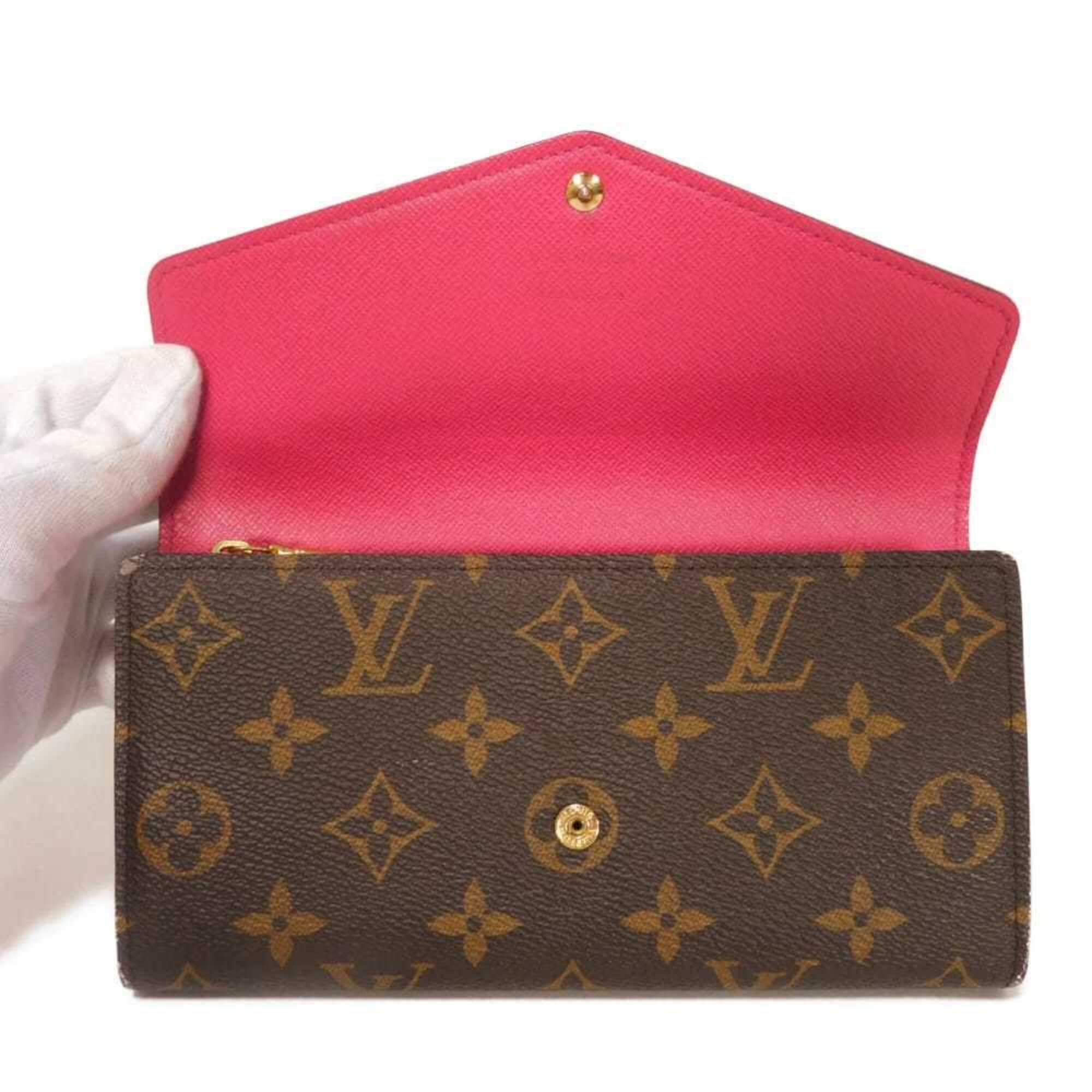 Louis Vuitton Brown Hot Pink Monogram Canvas Leather Long Wallet (Bi-Fold) (Pre-Owned)