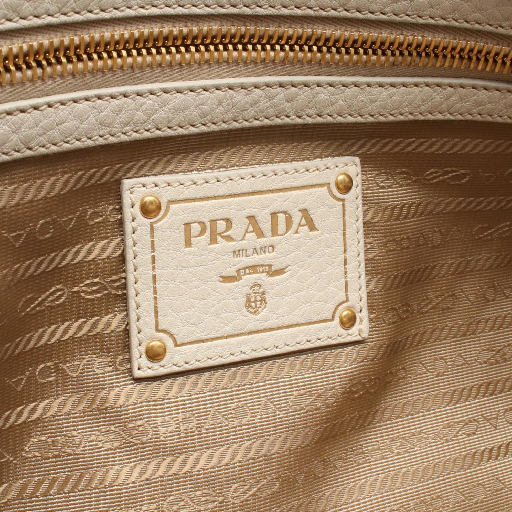 Prada Navy White Canvas Leather Tote Bag (Pre-Owned)