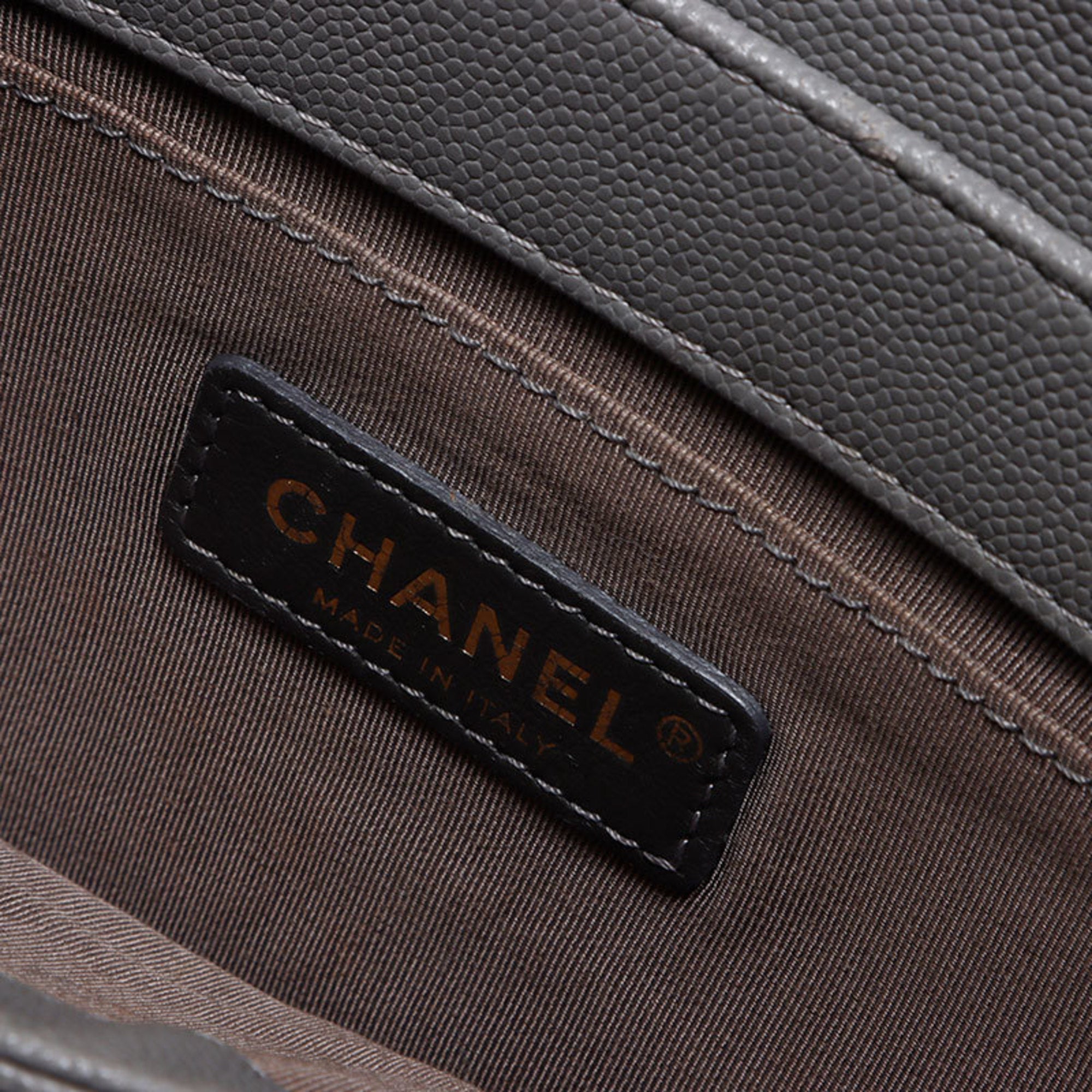 Chanel Gray Grained Calfskin Suede Shoulder Bag (Pre-Owned)
