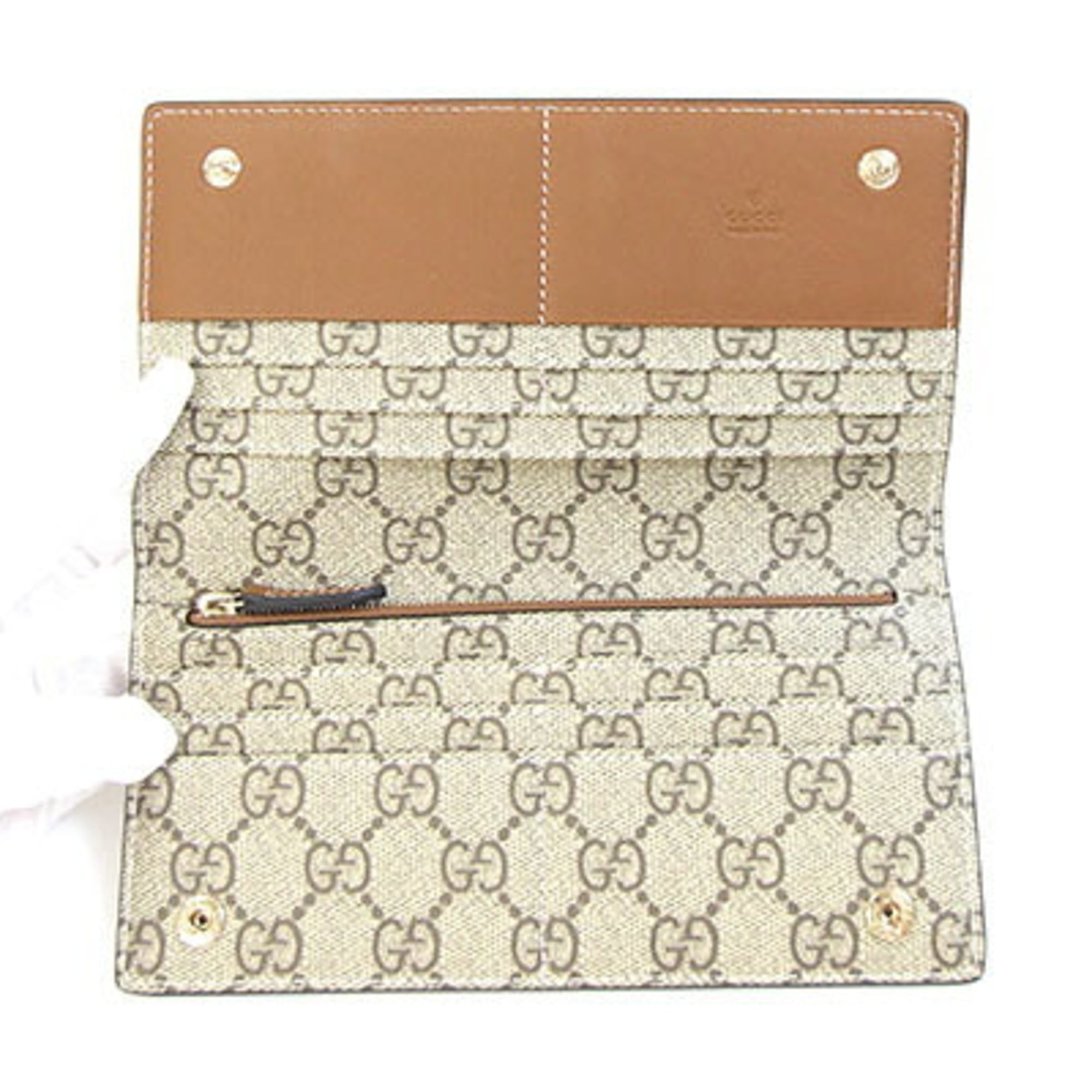 Gucci Beige Brown Leather Pvc Long Wallet (Bi-Fold) (Pre-Owned)