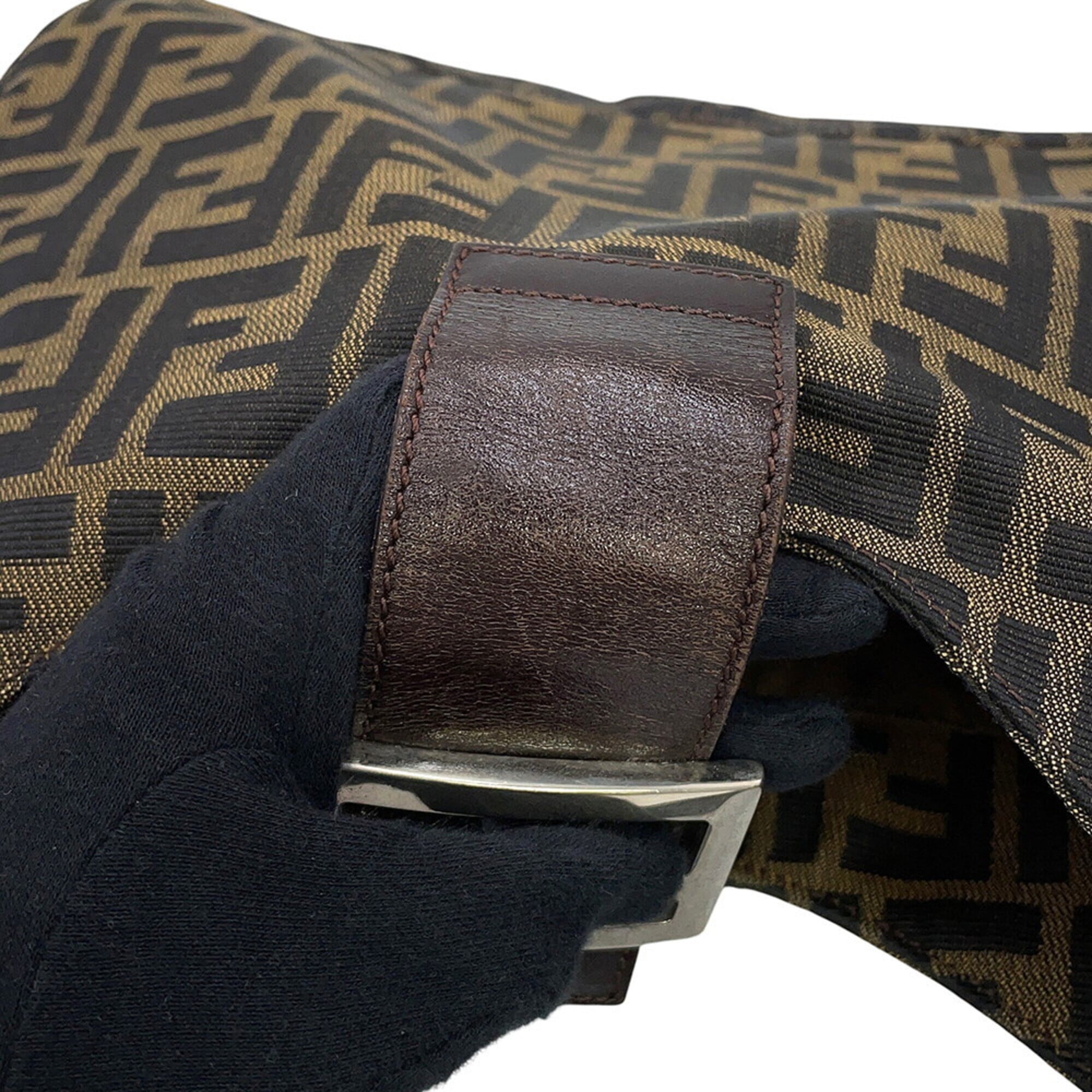 Fendi Zucca Brown Canvas Handbag Shoulder Bag (Pre-Owned)