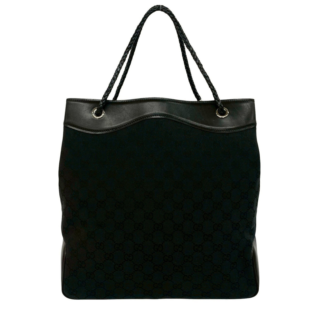 Gucci Black Canvas Leather Handbag Shoulder Bag Tote Bag (Pre-Owned)