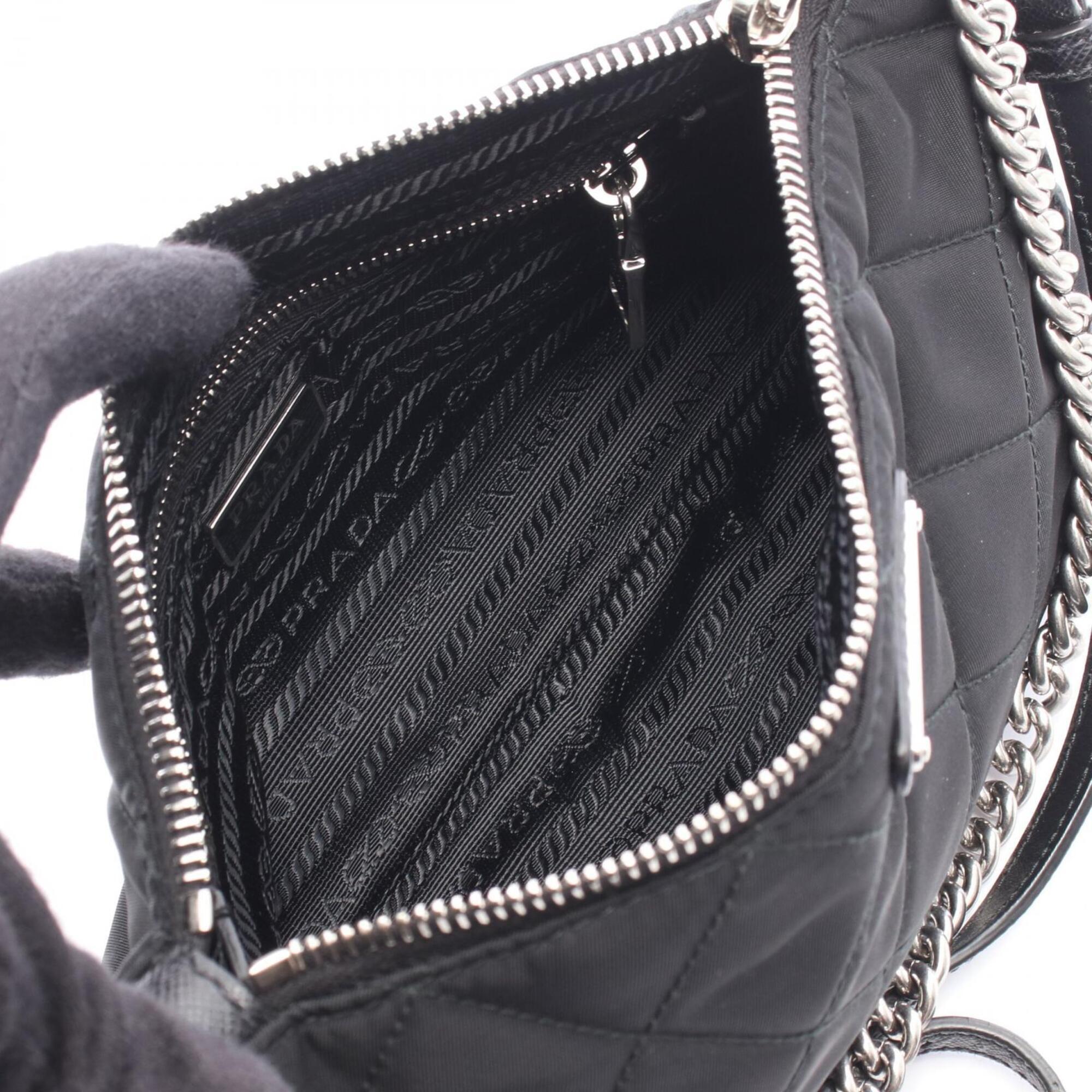 Prada Black Nylon Leather Handbag Shoulder Bag (Pre-Owned)