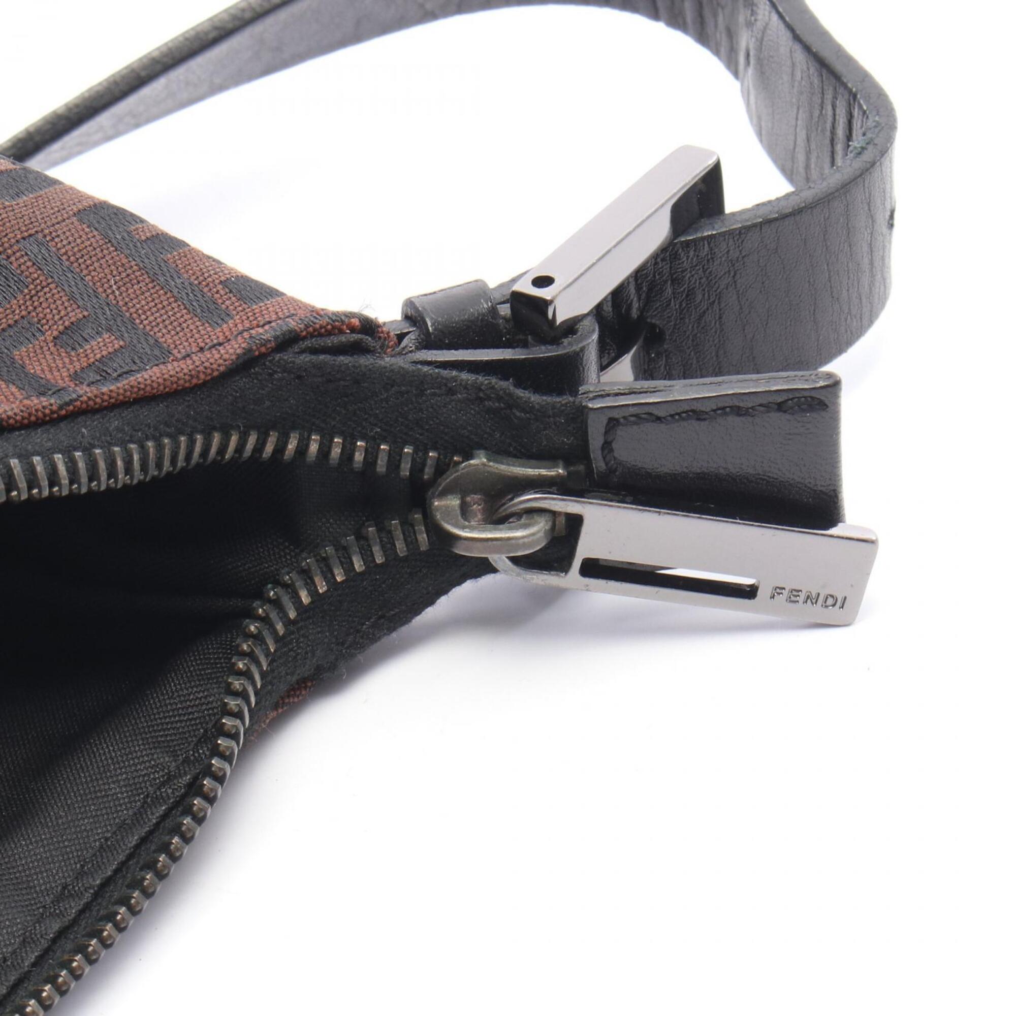 Fendi Black Brown Nylon Leather Handbag Shoulder Bag (Pre-Owned)