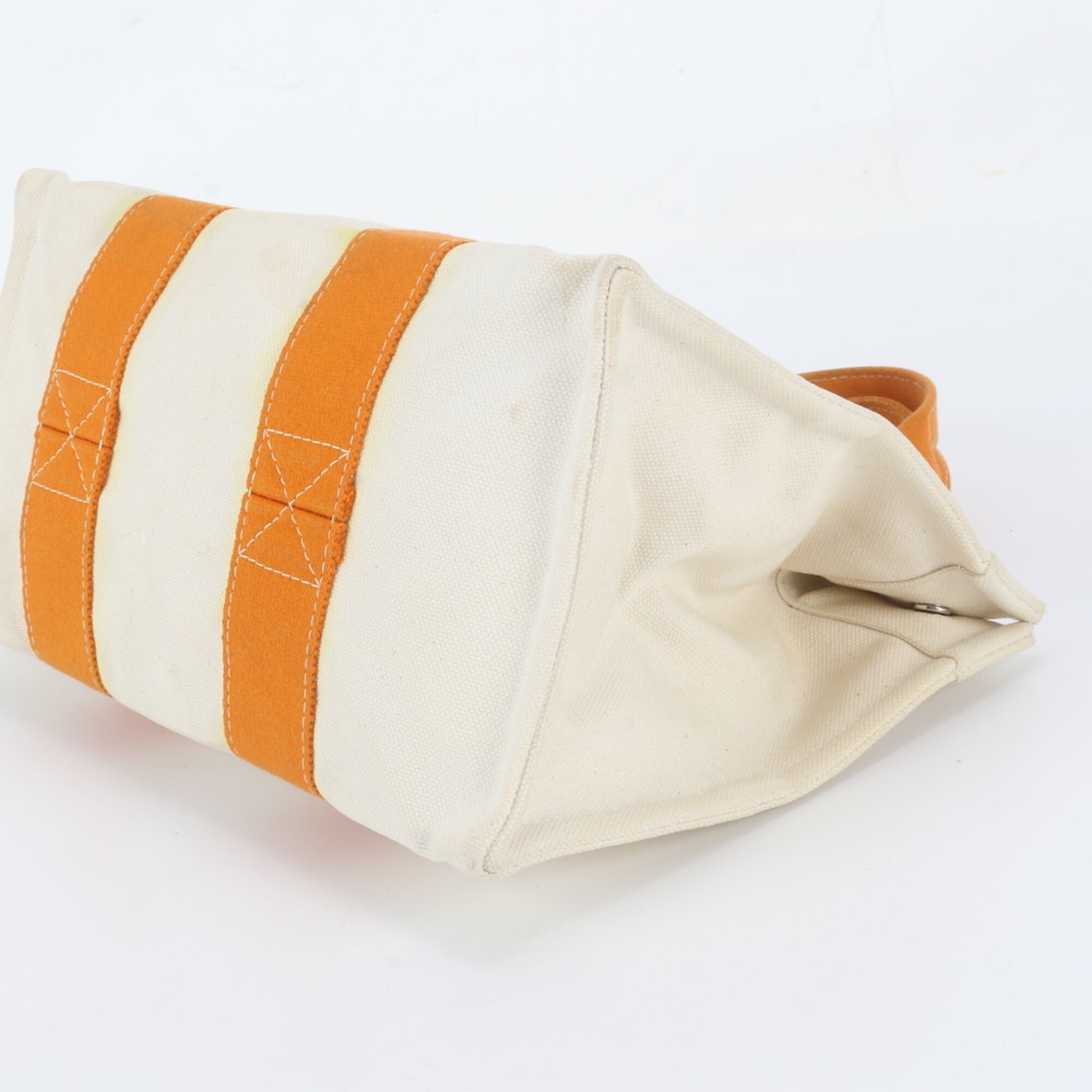 Hermes Beige Orange Cotton Handbag Shoulder Bag Tote Bag (Pre-Owned)