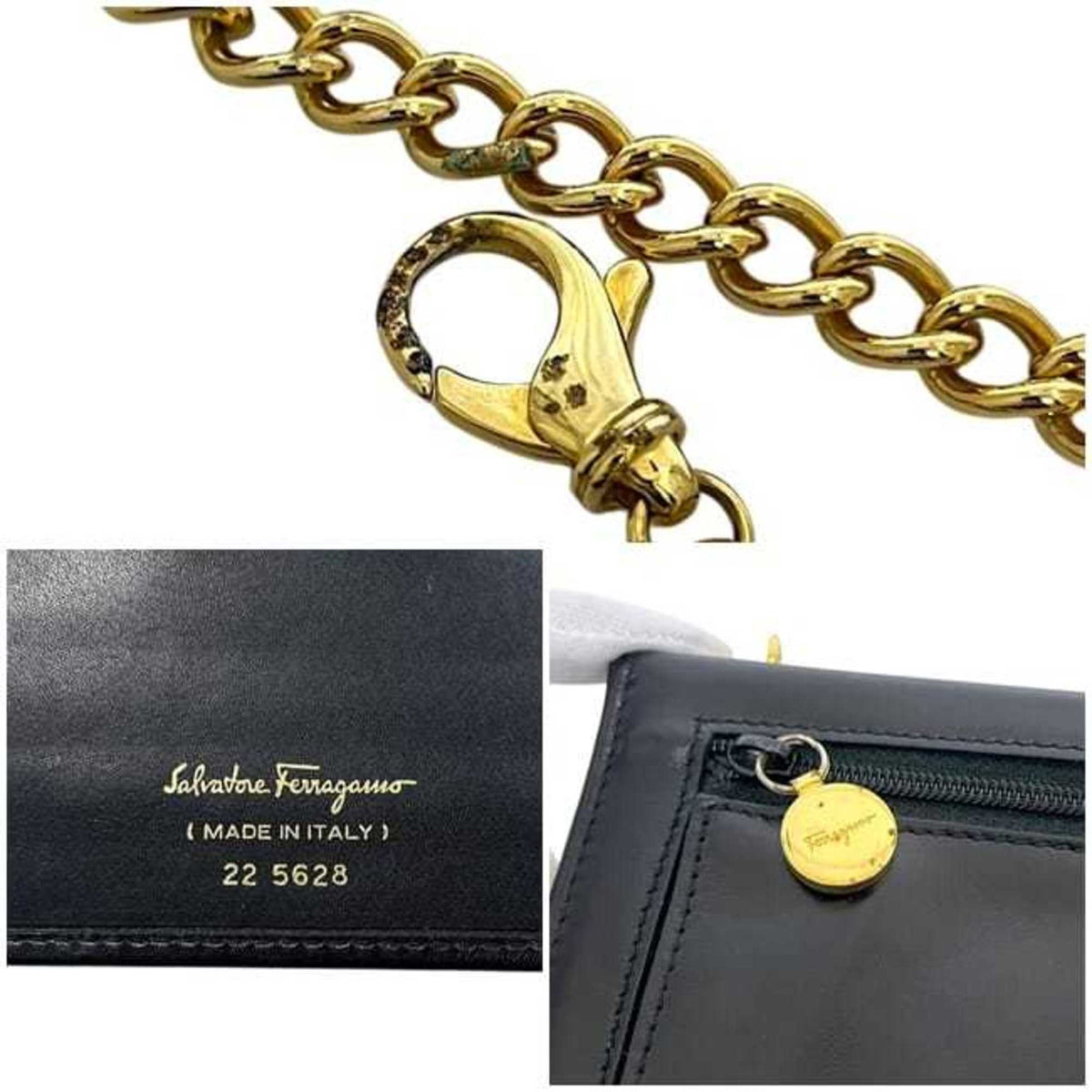 Salvatore Ferragamo Black Leather Chain/Shoulder Wallet (Pre-Owned)