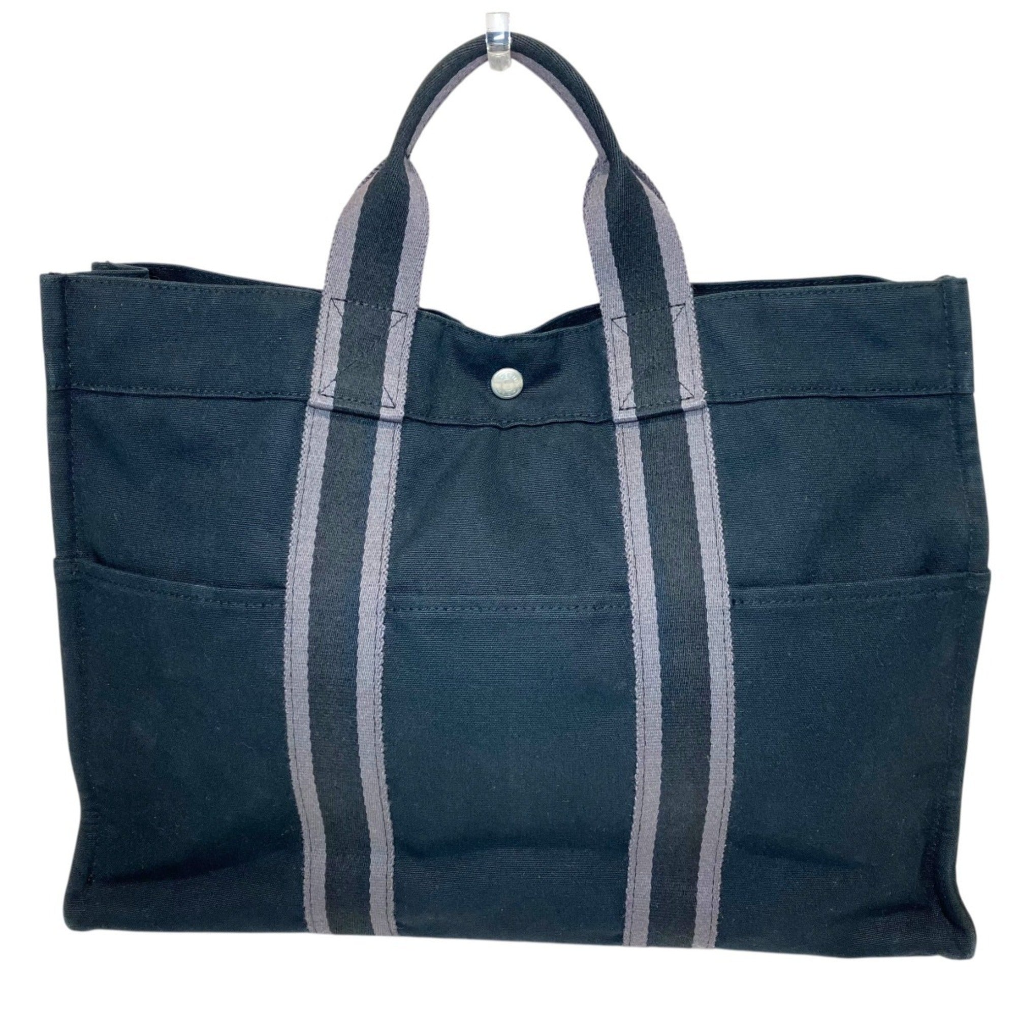 Hermes Black Gray Canvas Tote Bag (Pre-Owned)