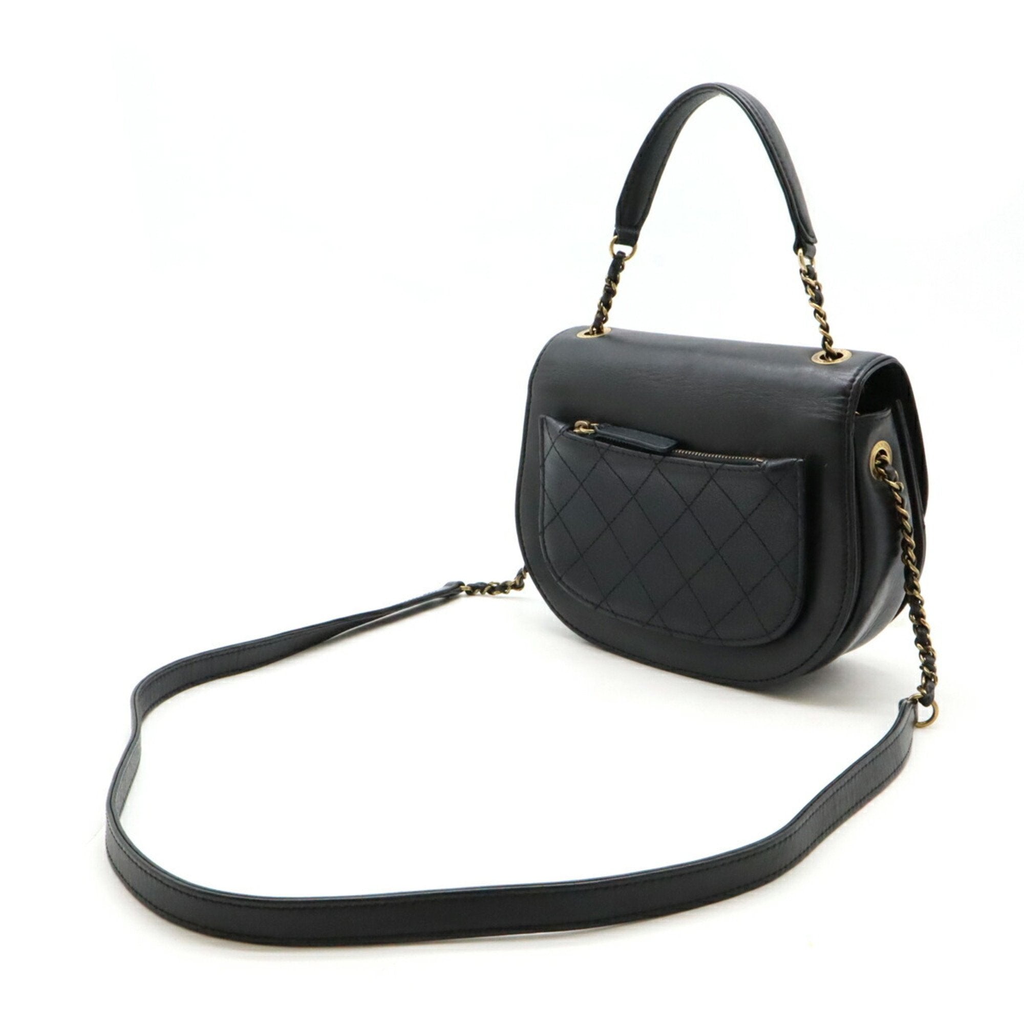 Chanel Black Leather Handbag Shoulder Bag (Pre-Owned)