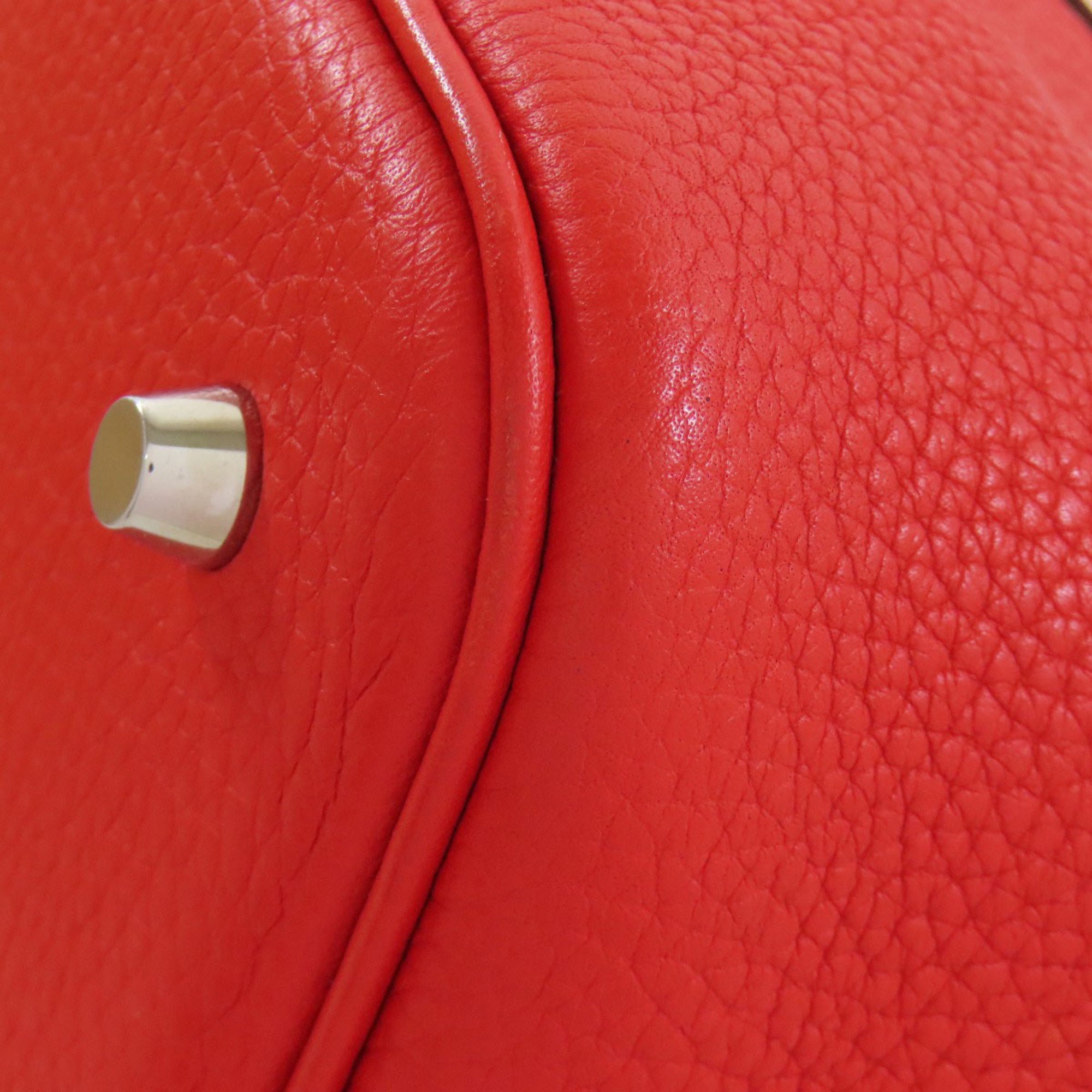 Hermes Beige Red Color Taurillon Clemence Leather Swift Leather Handbag (Pre-Owned)
